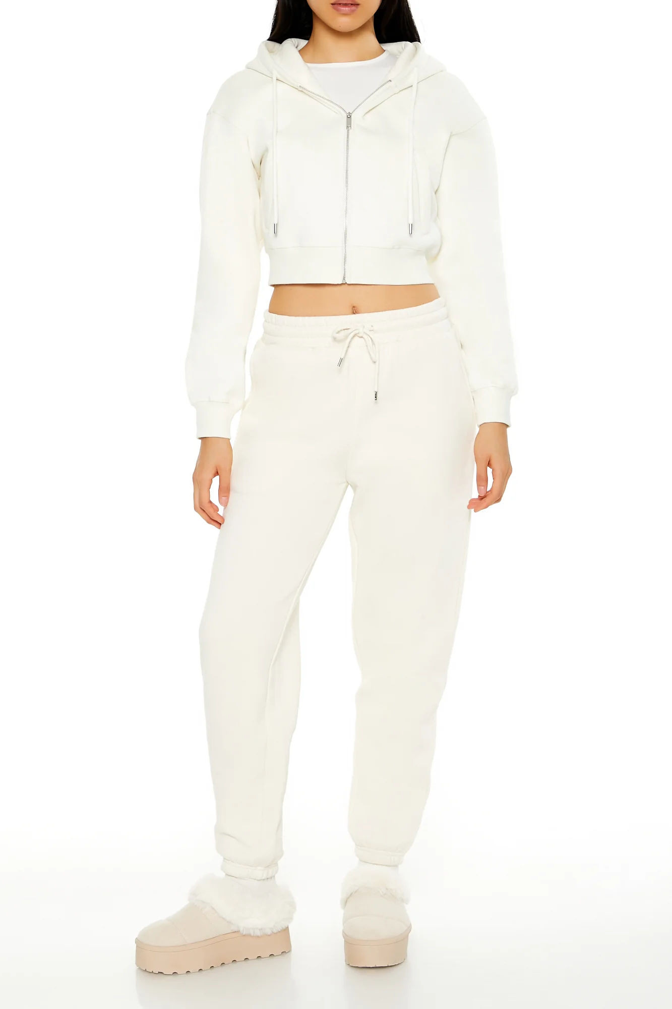 Long Sleeve Cropped Athletic Jacket - Cream - Image 5