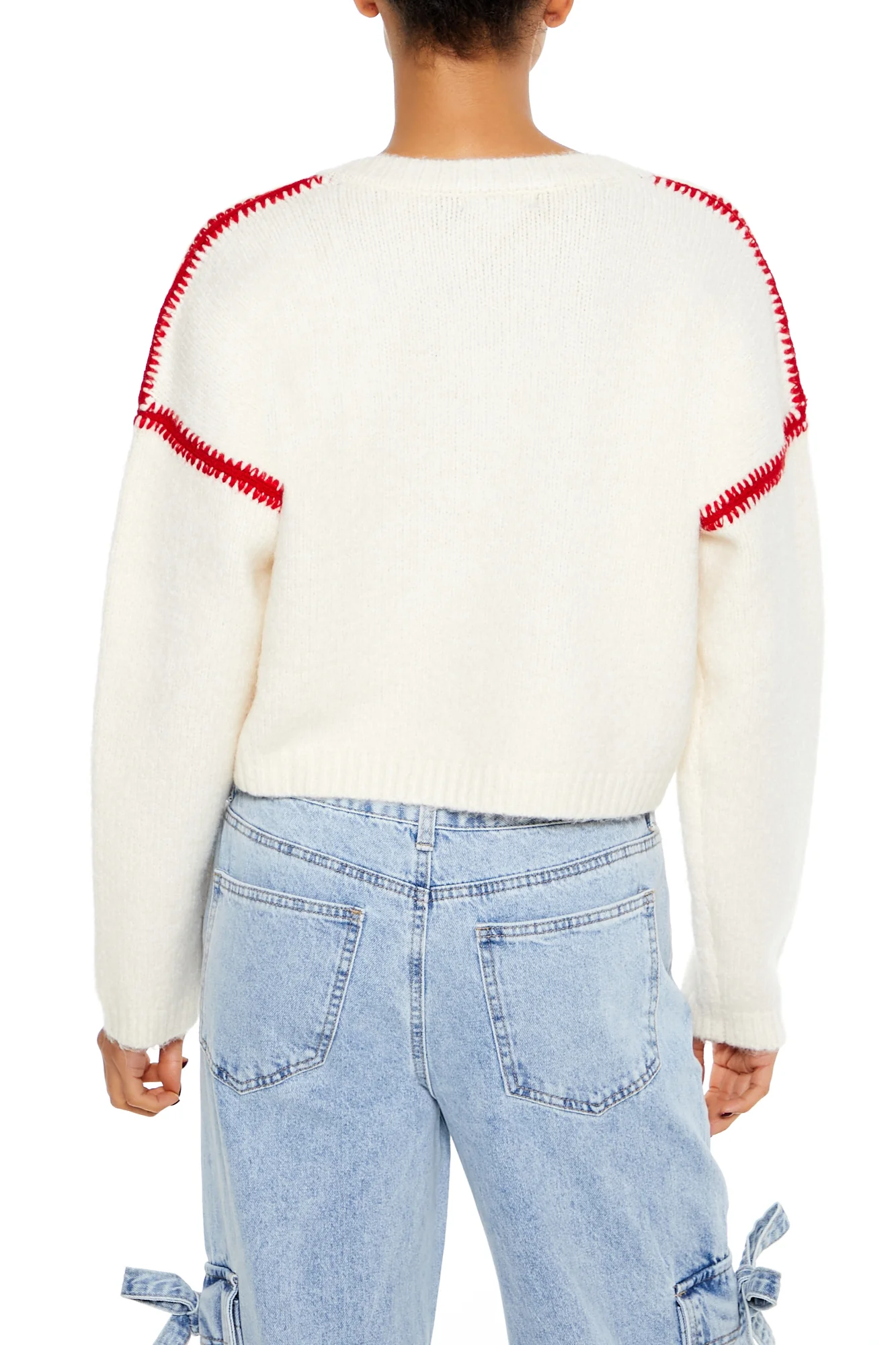 Long Sleeve Cropped Sweater Top - Cream - Image 4