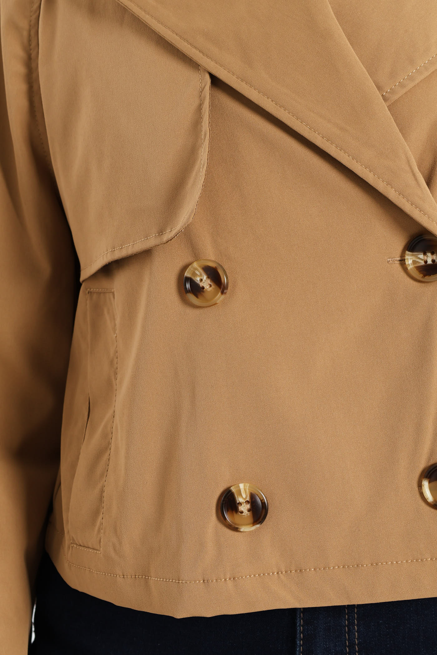 Long Sleeve Cropped Trench Jacket - Camel - Image 5