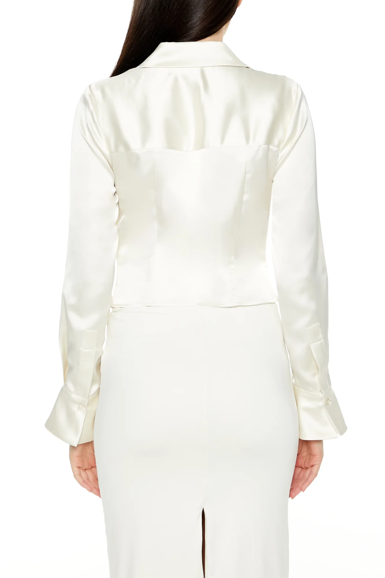 Long Sleeve Cropped Woven Blouse - White - Image 4