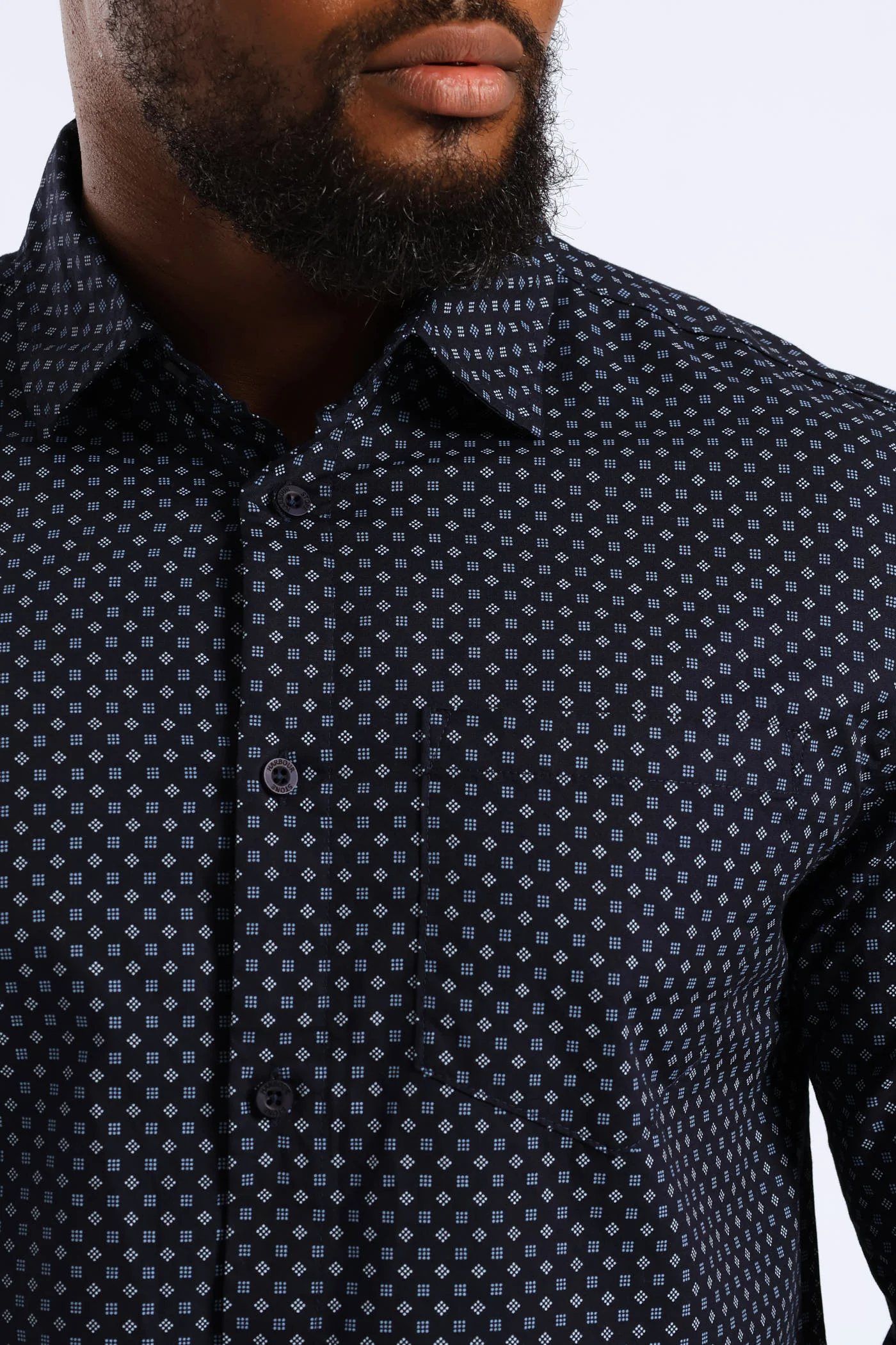 Long Sleeve Cube Print Button Down Shirt - Navy - Image 2
