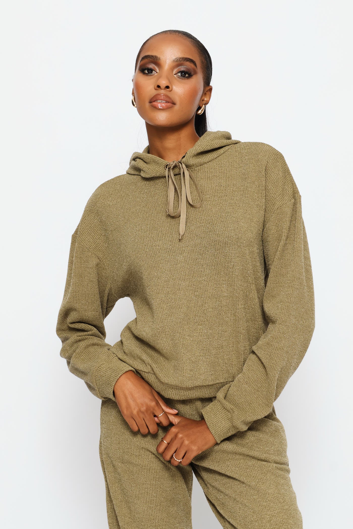 Long Sleeve Cut & Sew Leisure Hoody - Olive - Image 2