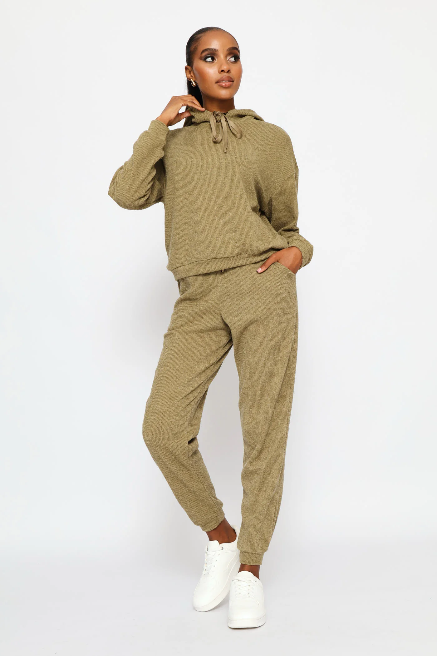 Long Sleeve Cut & Sew Leisure Hoody - Olive - Image 3