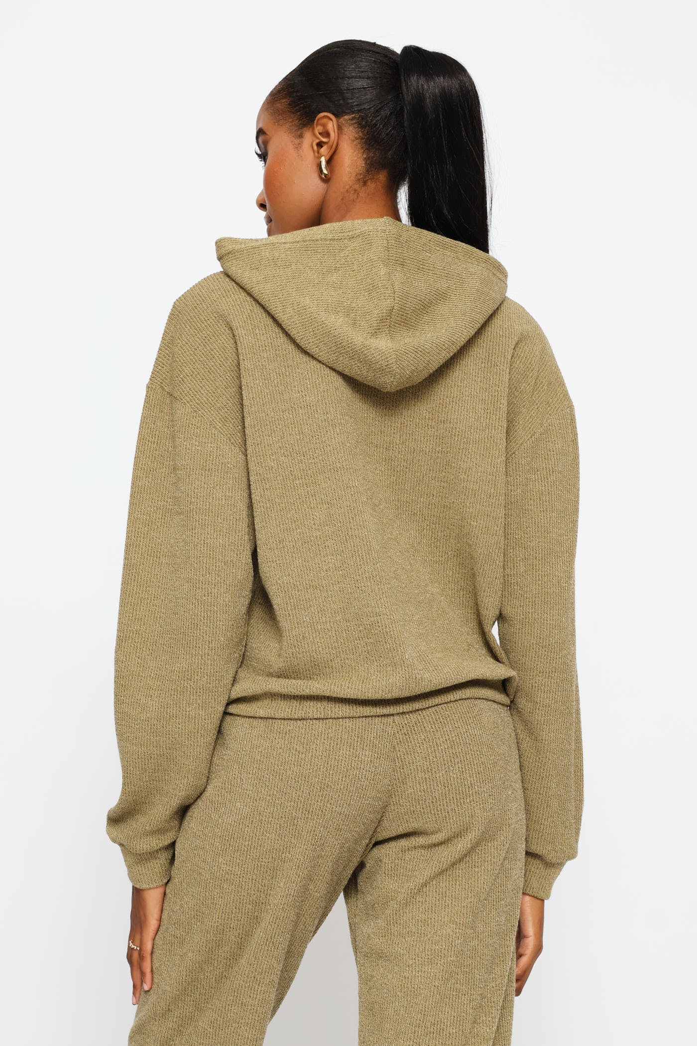 Long Sleeve Cut & Sew Leisure Hoody - Olive - Image 5
