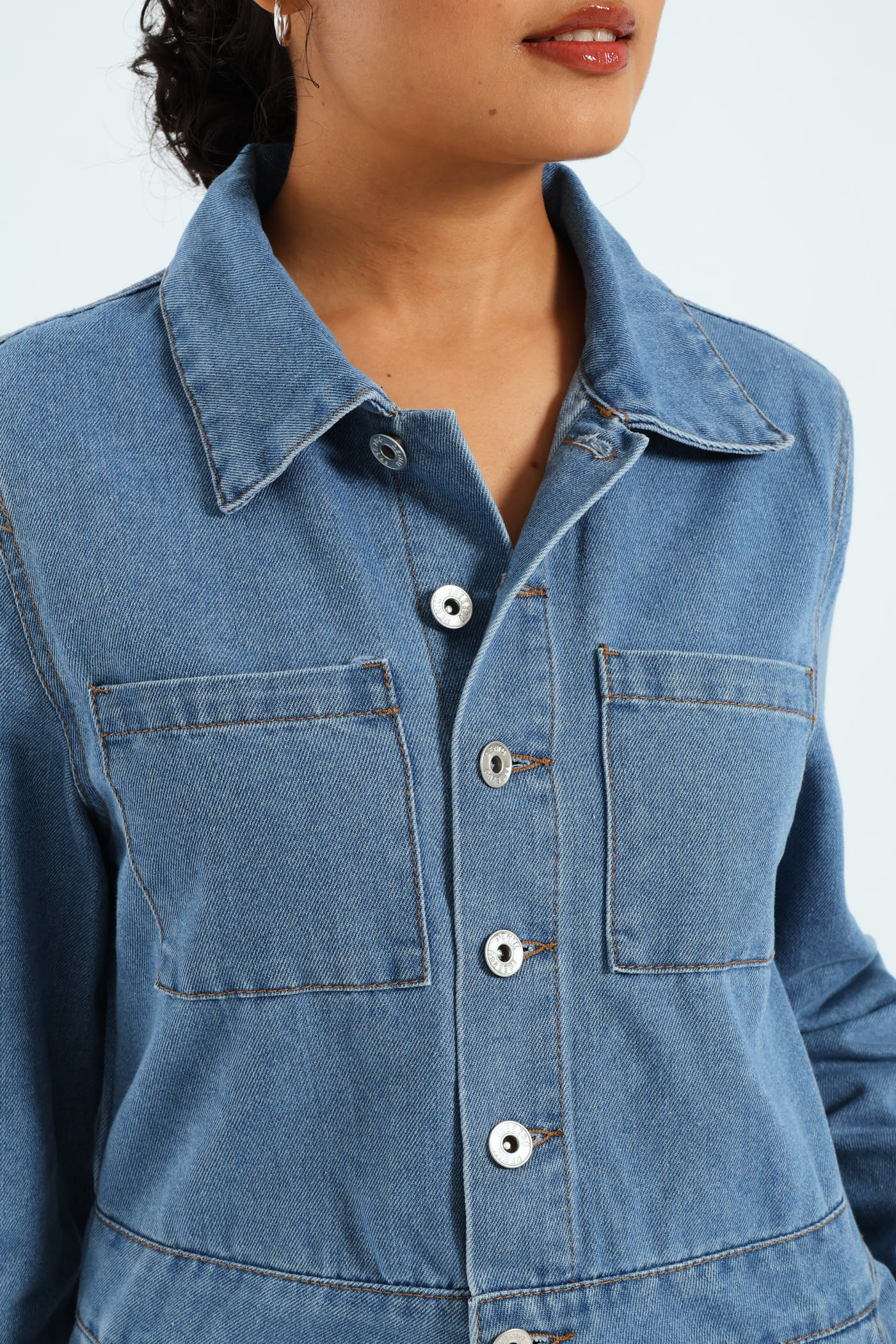 Long Sleeve Denim Boiler Suit - Mid Blue - Image 4