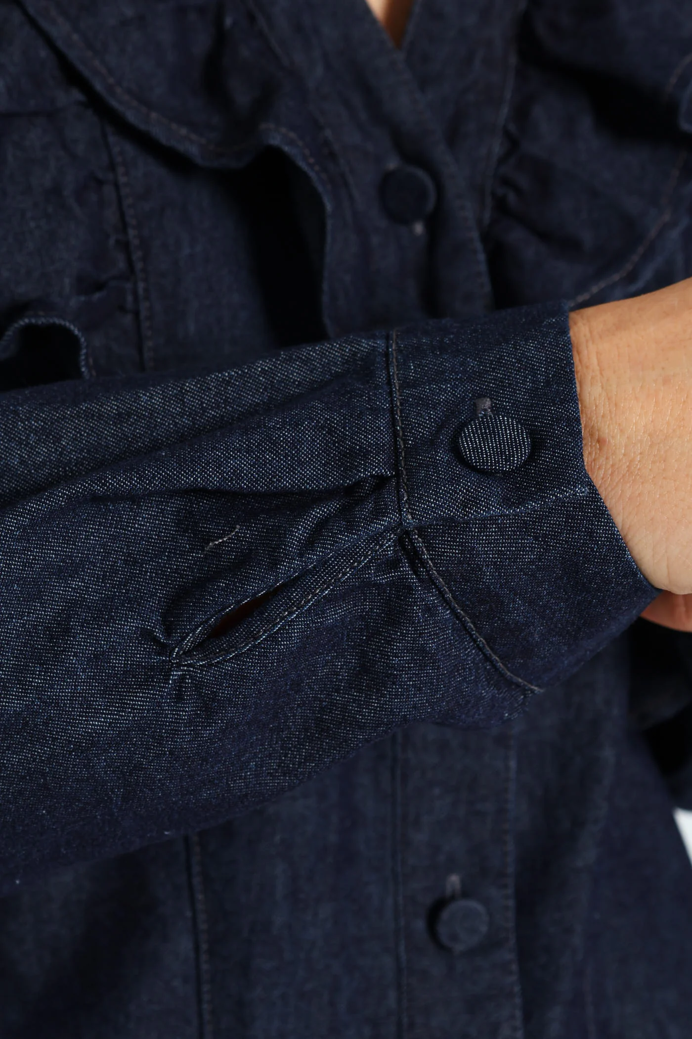 Long Sleeve Denim Frill Button Through Shirt - Ink - Image 3