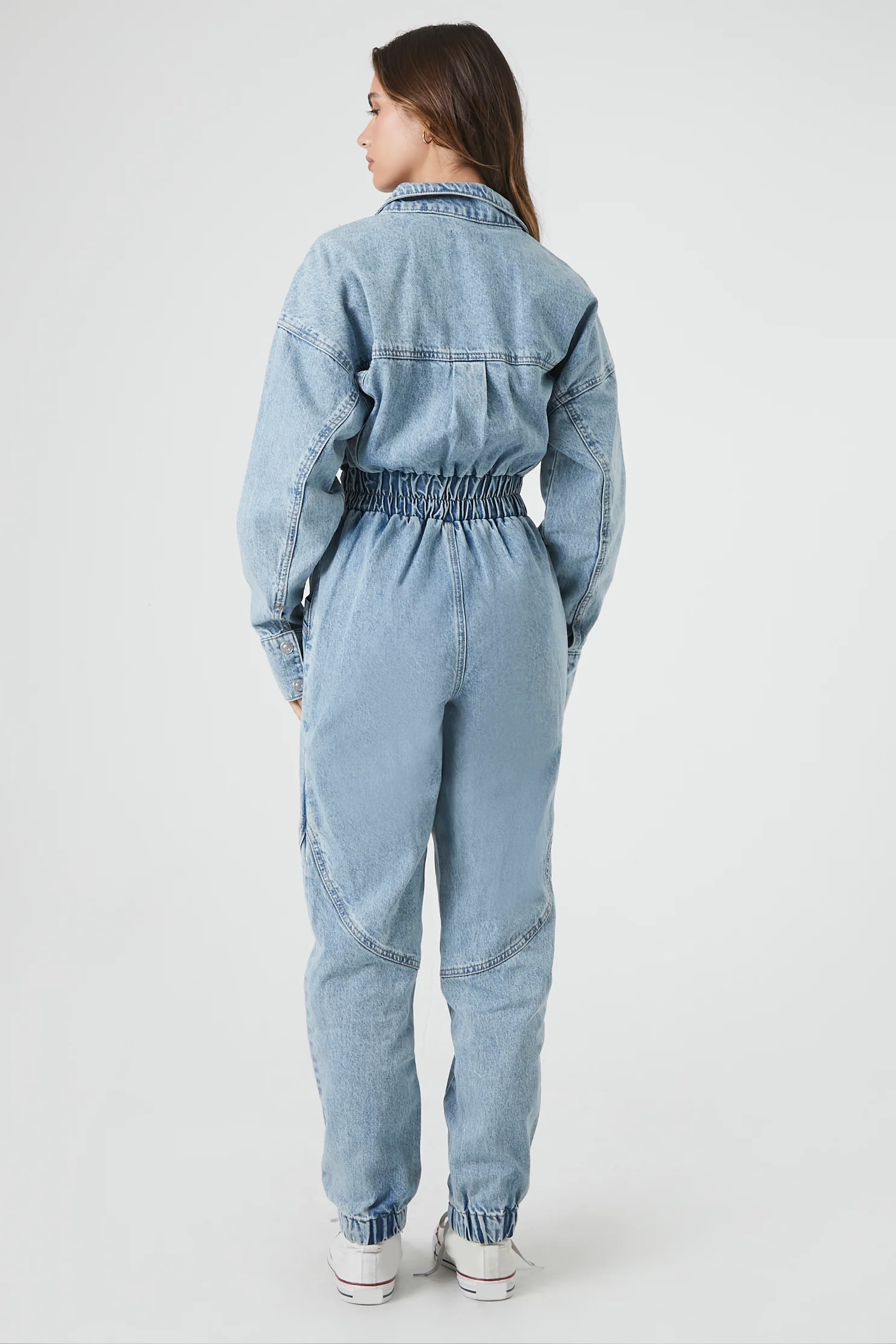 Long Sleeve Denim Jumpsuit - Mid Blue - Image 5