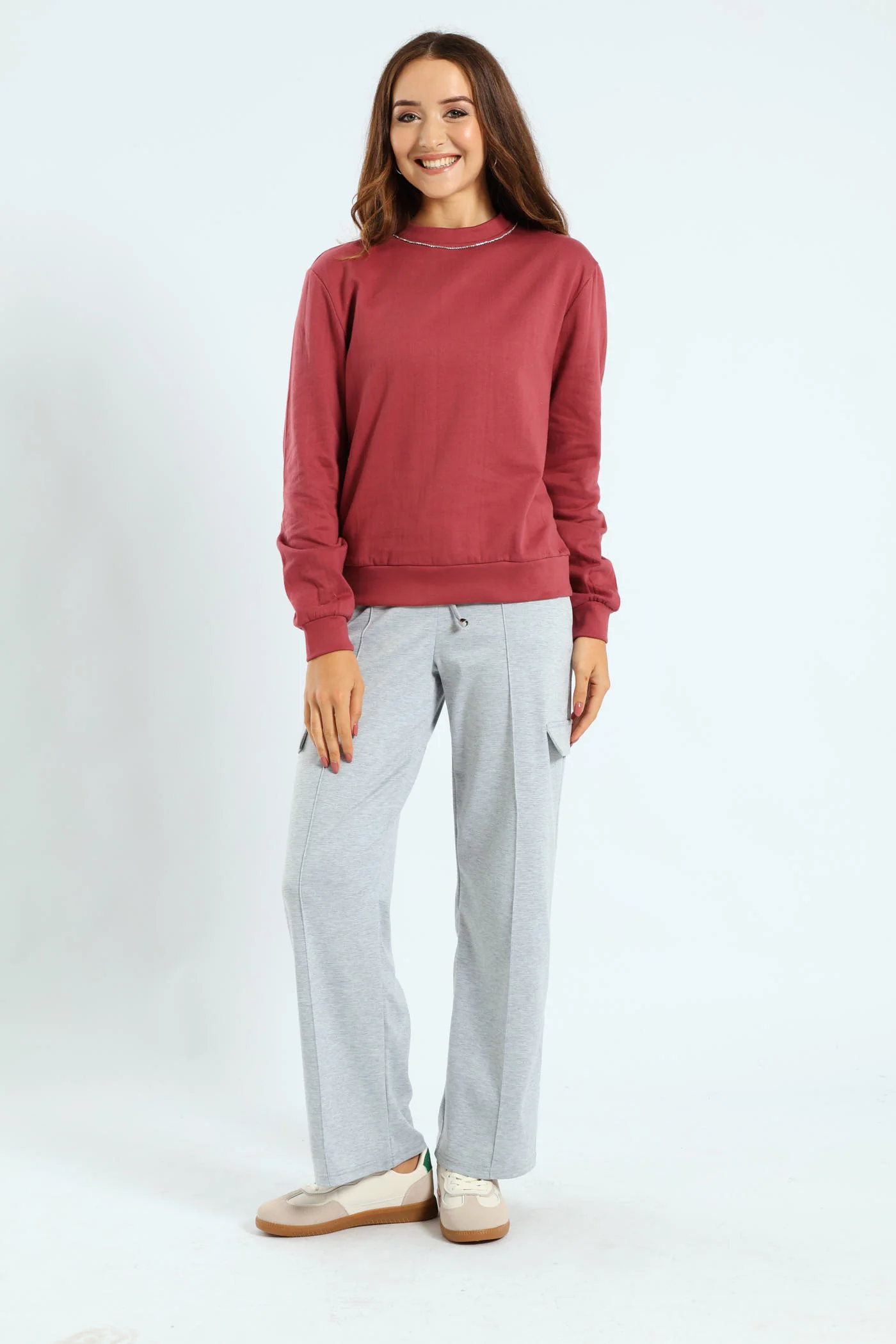 Long Sleeve Diamante Neckline Pullover - Deco Rose - Image 5