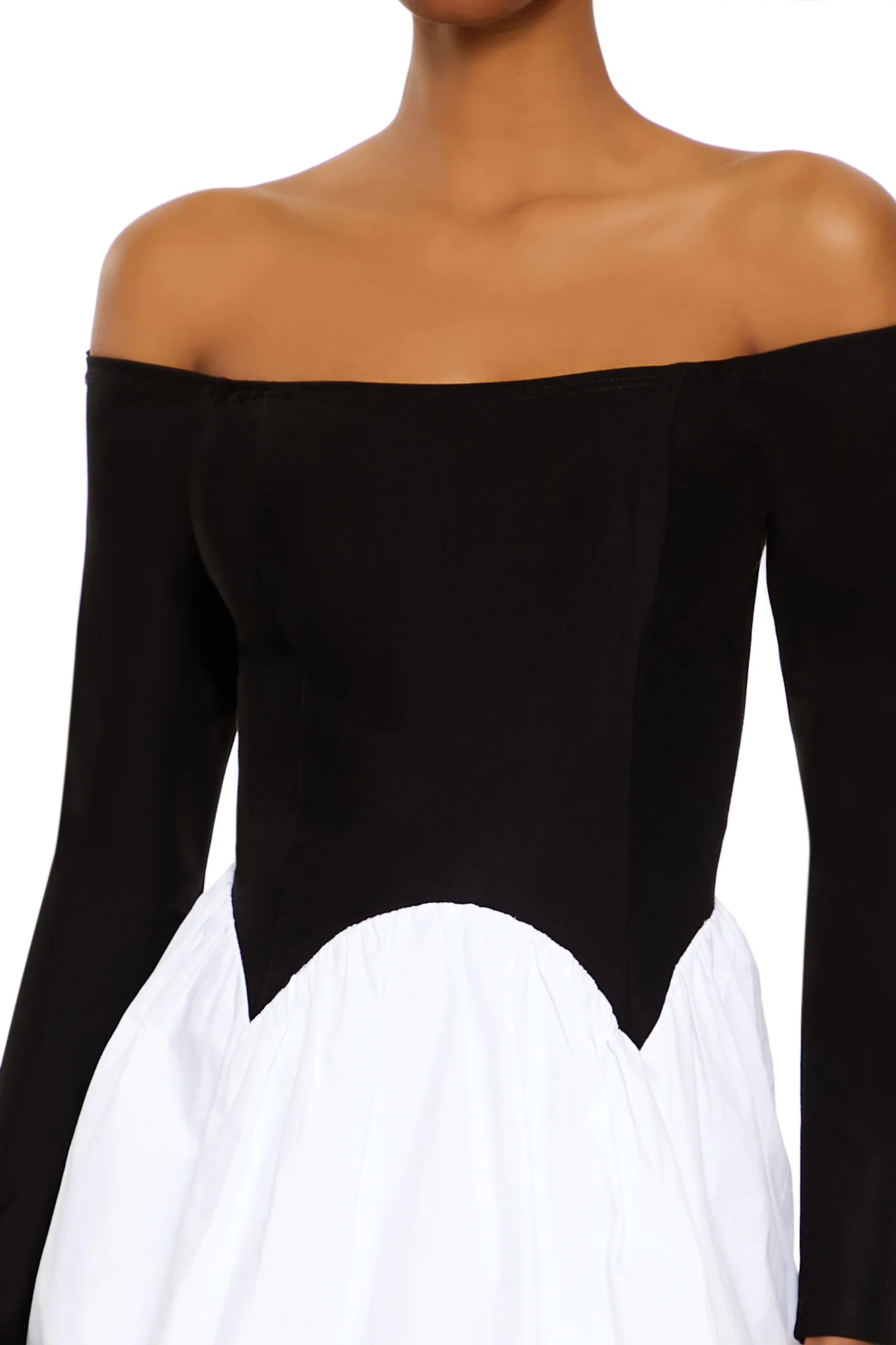 Long Sleeve Drop Waist Dress - Black/White - Image 5