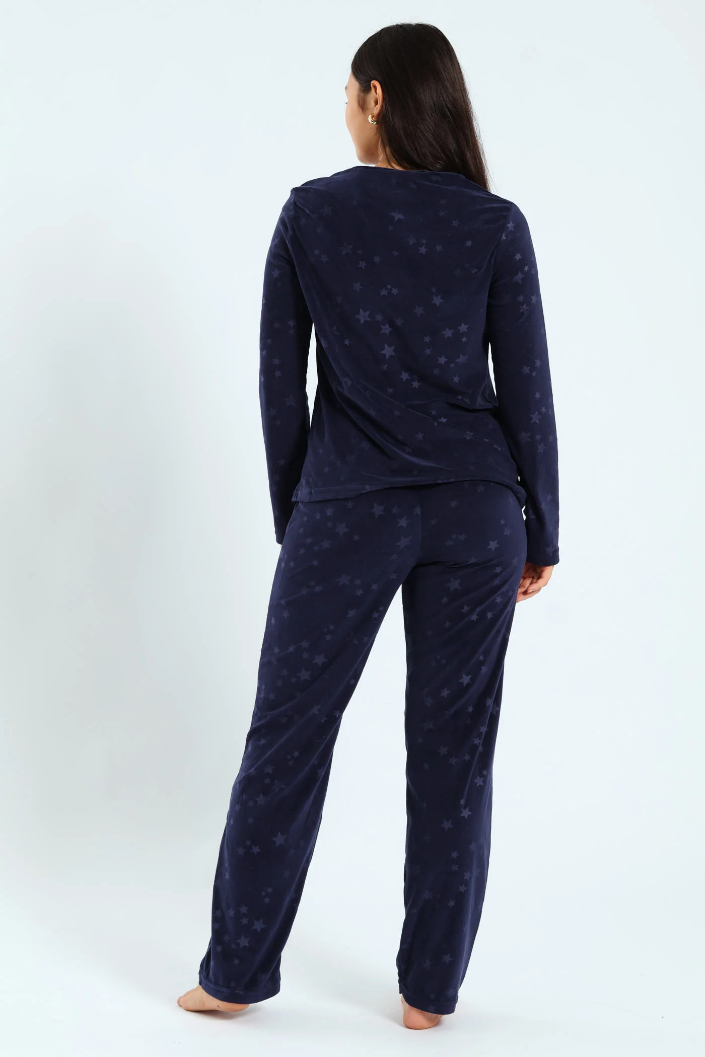 Long Sleeve Embossed Stars Top & Pants Set - Navy - Image 3