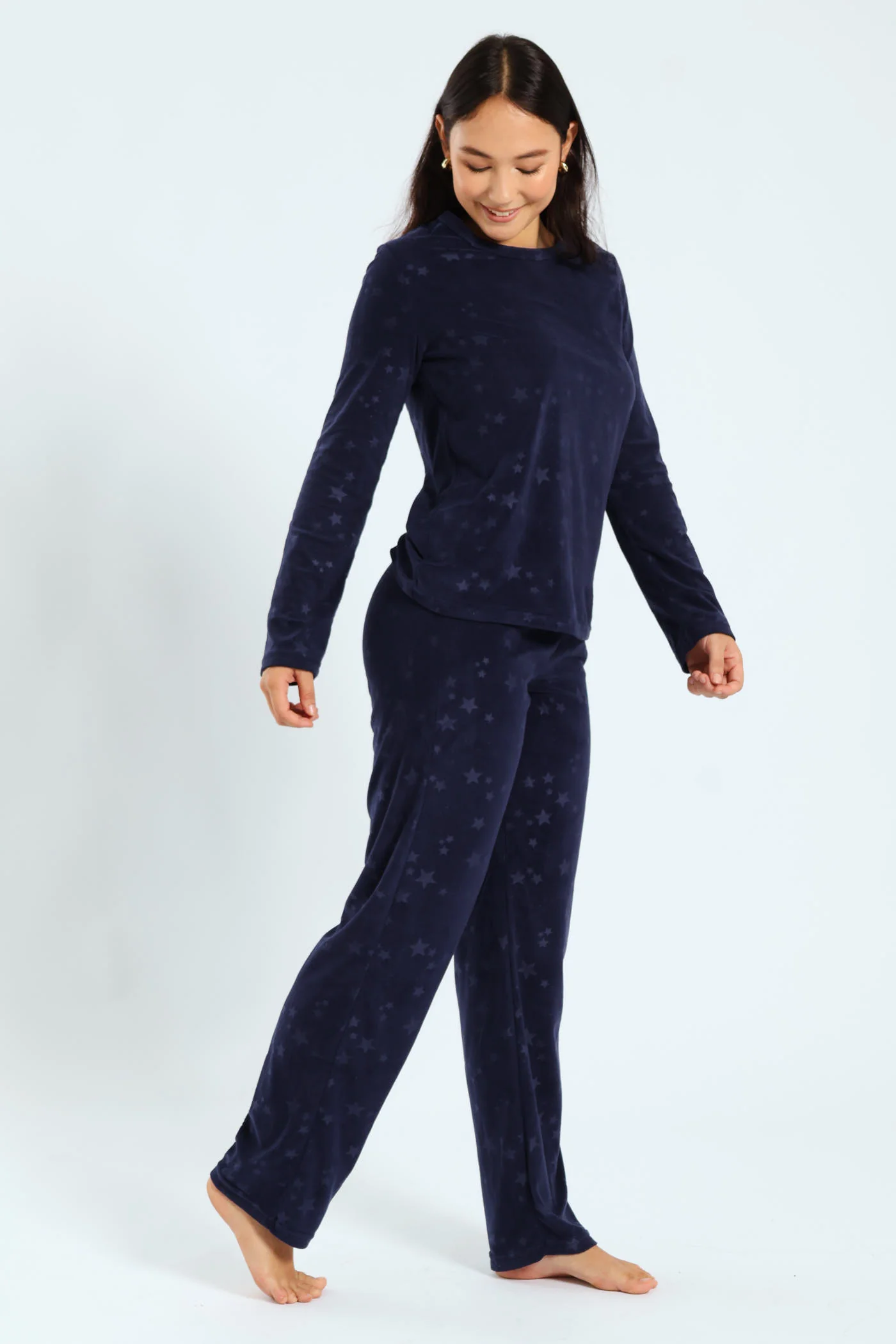 Long Sleeve Embossed Stars Top & Pants Set - Navy - Image 4