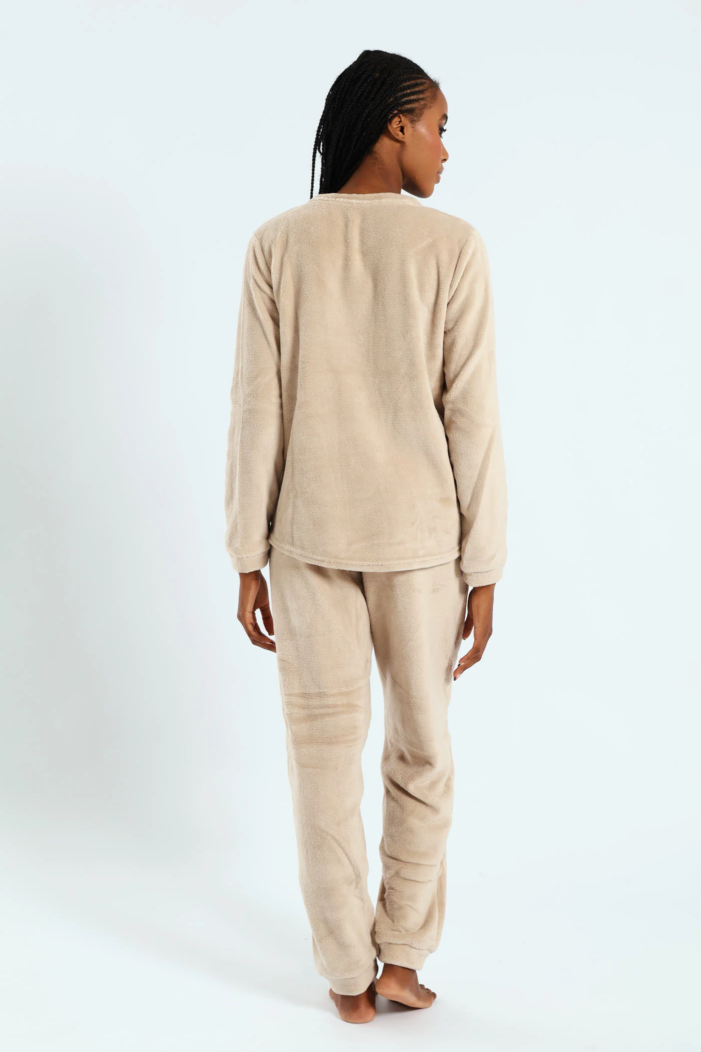 Long Sleeve Embroidered Authentic Cosy Sleep Set - Light Brown - Image 3