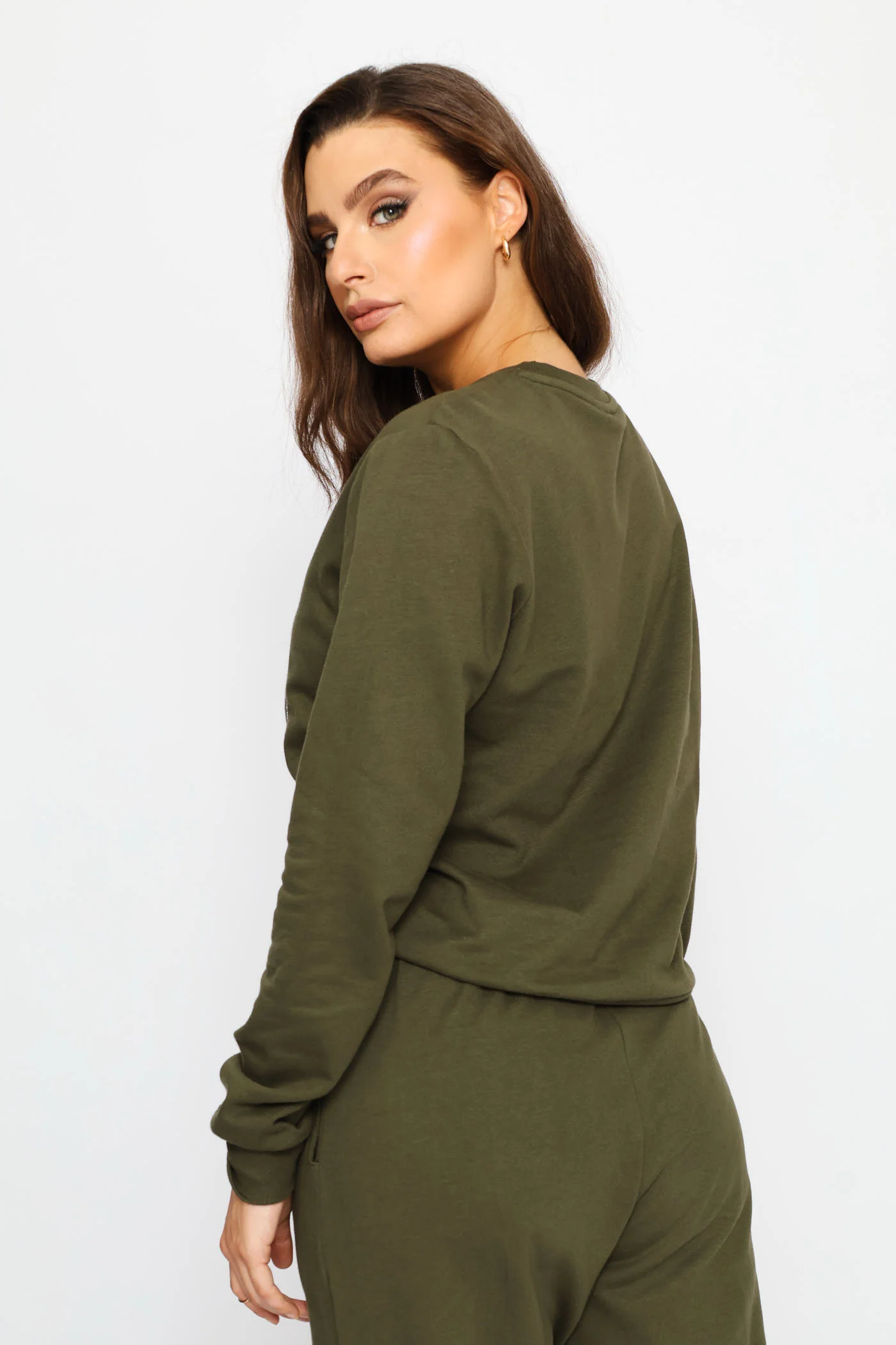 Long Sleeve Embroidered Face Outline Pullover - Dark Fatigue - Image 5