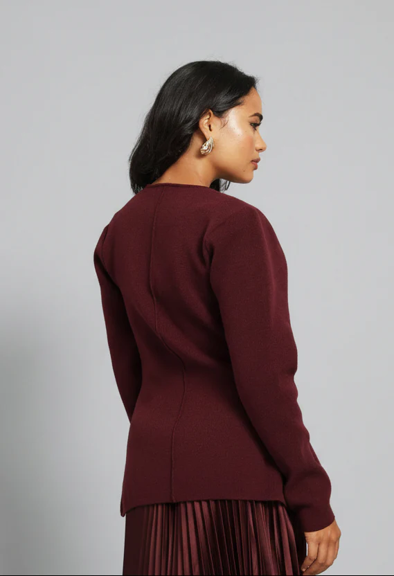 Long Sleeve Fancy Button Waistcoat - Burgundy - Image 5