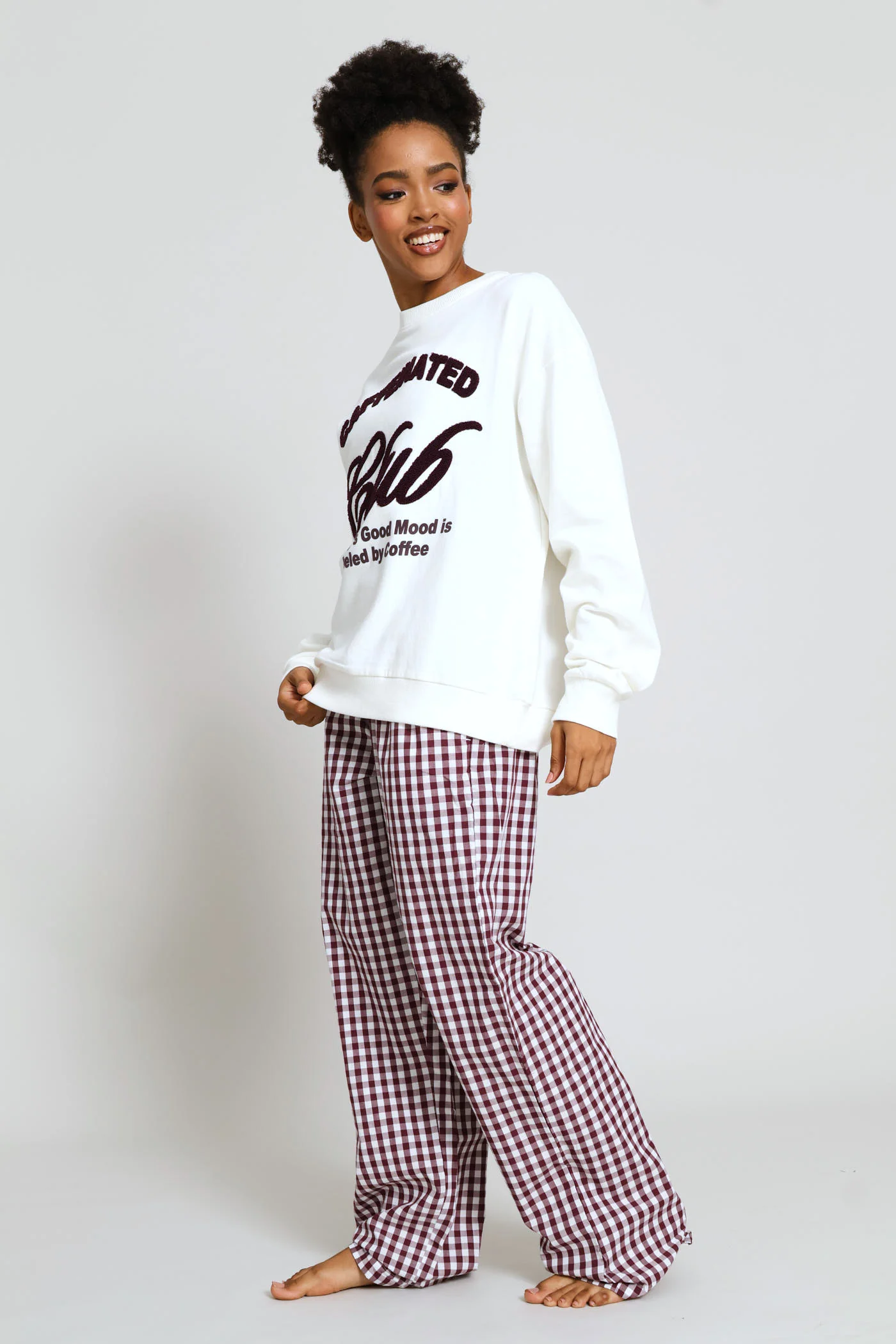Long Sleeve Fleece Pullover & Woven Pant Set - Cream - Image 3