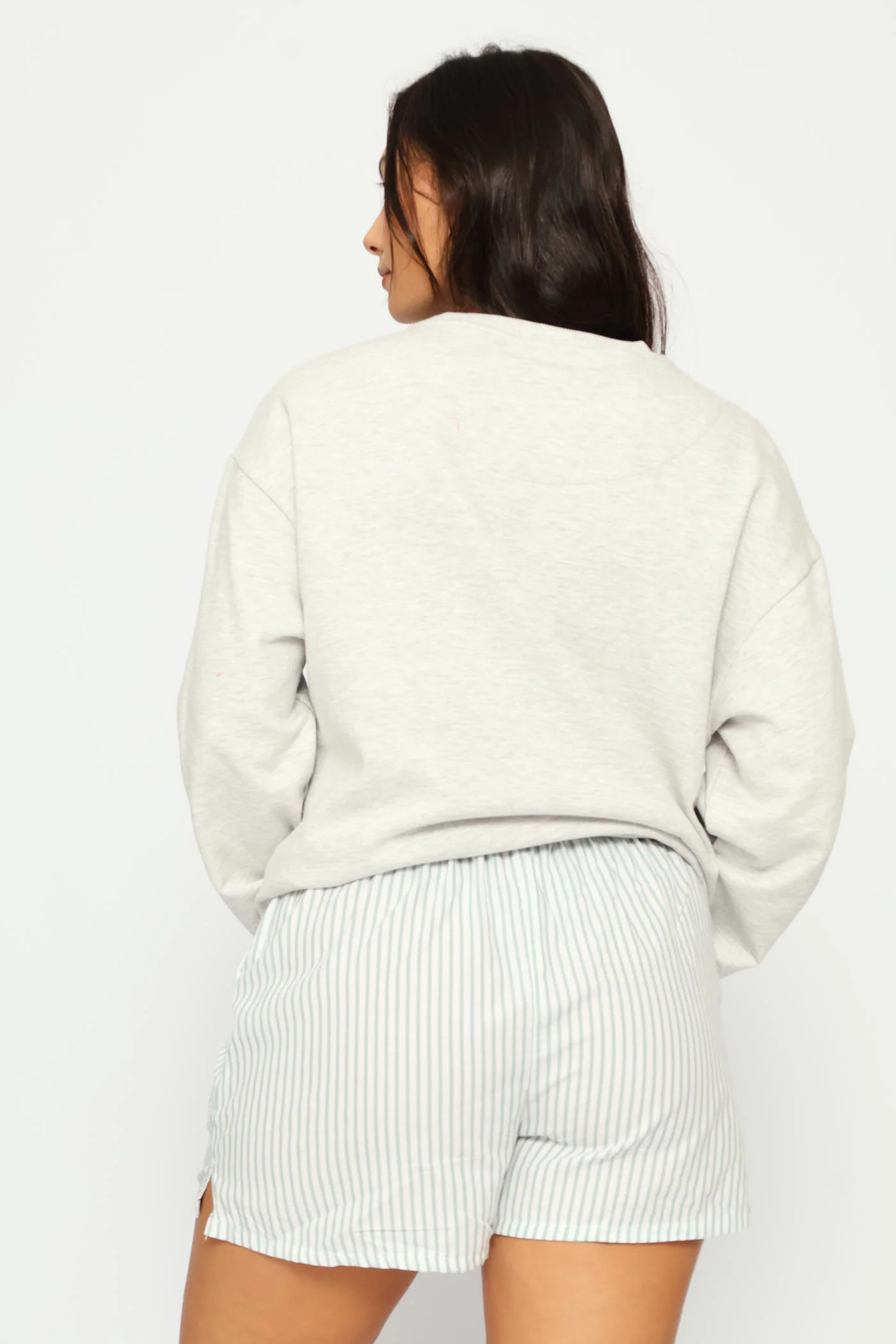 Long Sleeve Fleece Pullover & Woven Short Set - Grey Melange - Image 4