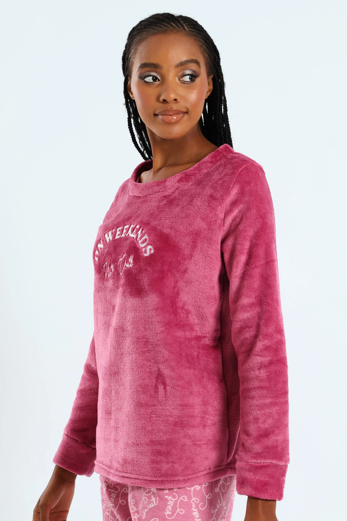 Long Sleeve Fluffy Embroidered Chilled Weekend Pull Over - Dusty Pink - Image 3