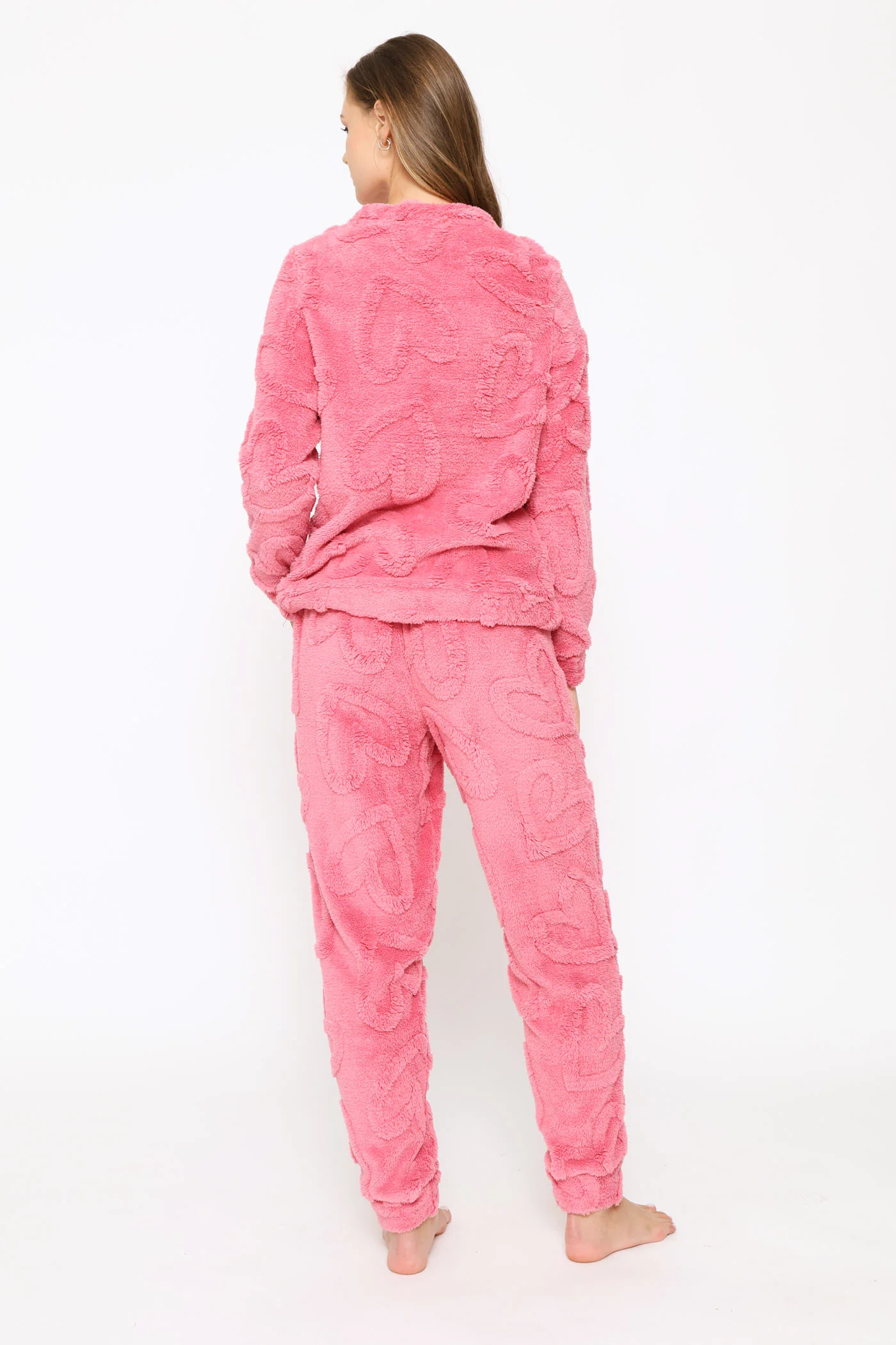 Long Sleeve Hearts Cosy Top & Jogger Set - Dusty Pink - Image 4