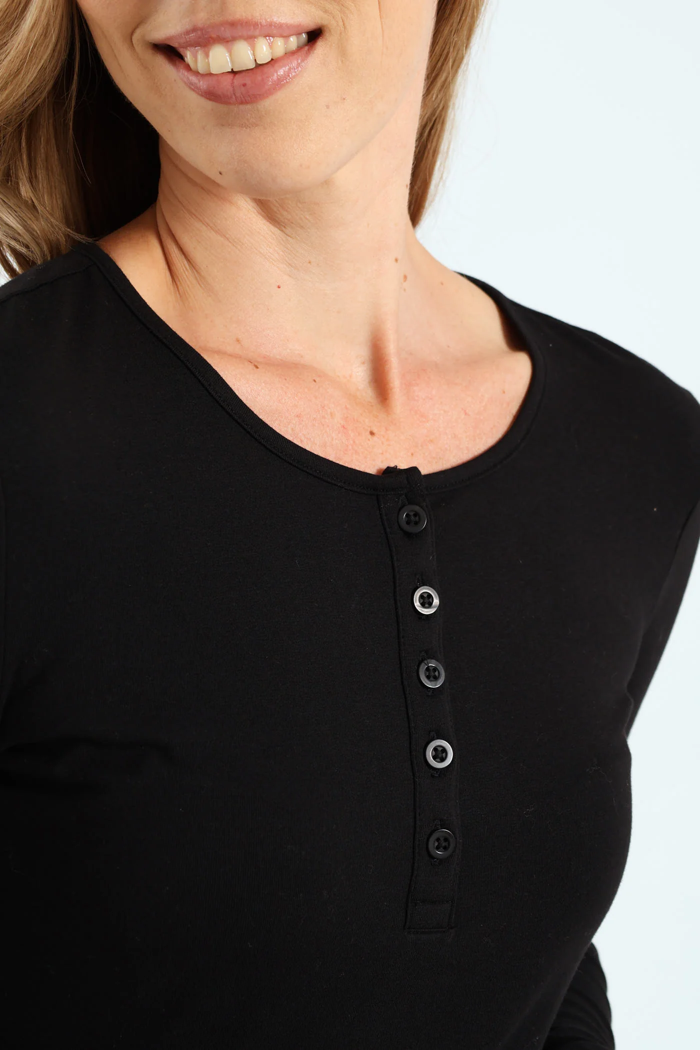 Long Sleeve Henley Top - Black - Image 2