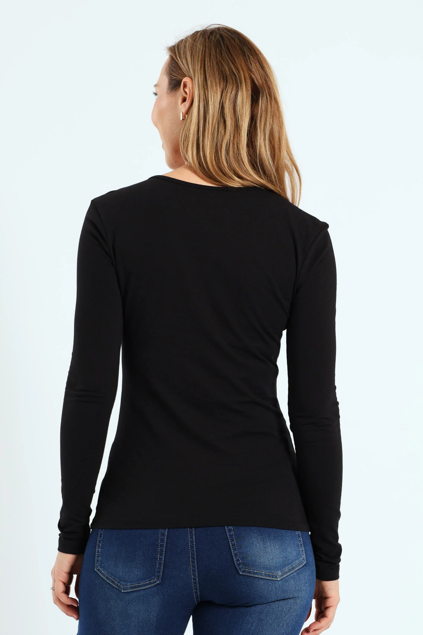 Long Sleeve Henley Top - Black - Image 4