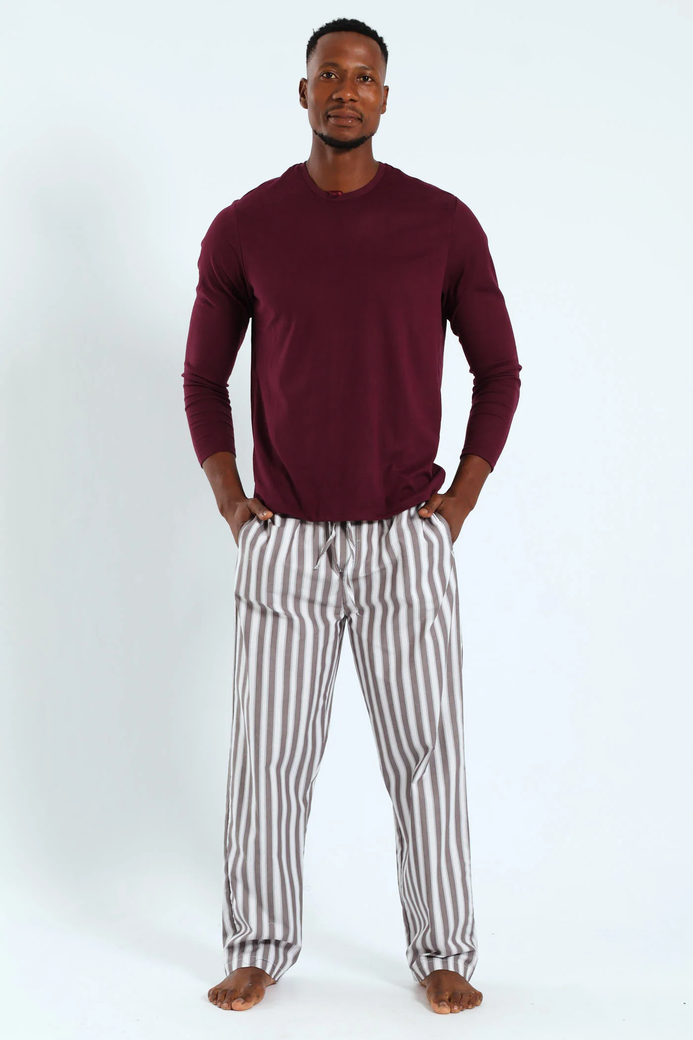 Long Sleeve Interlock Sleep Top - Burgundy - Image 2