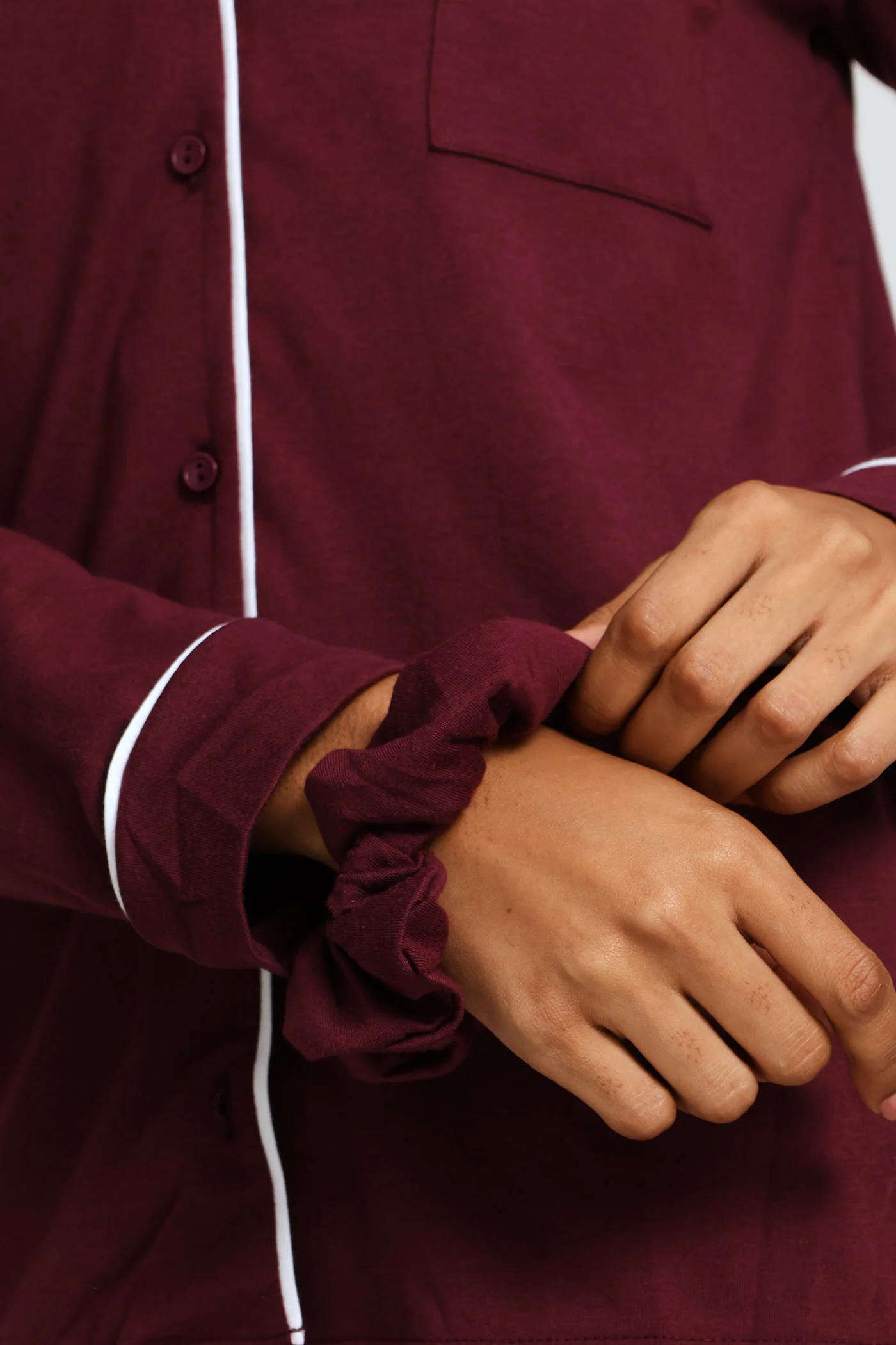 Long Sleeve Knit Button Through & Pant Set - Burgundy - Image 3