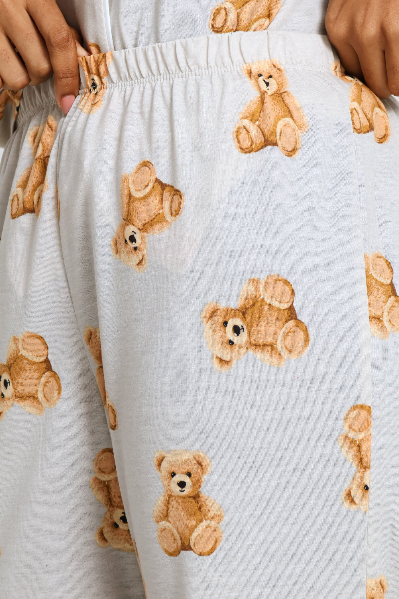 Long Sleeve Knit Button Through & Pant Set With Teddy Scrunchie - Brown - Image 4