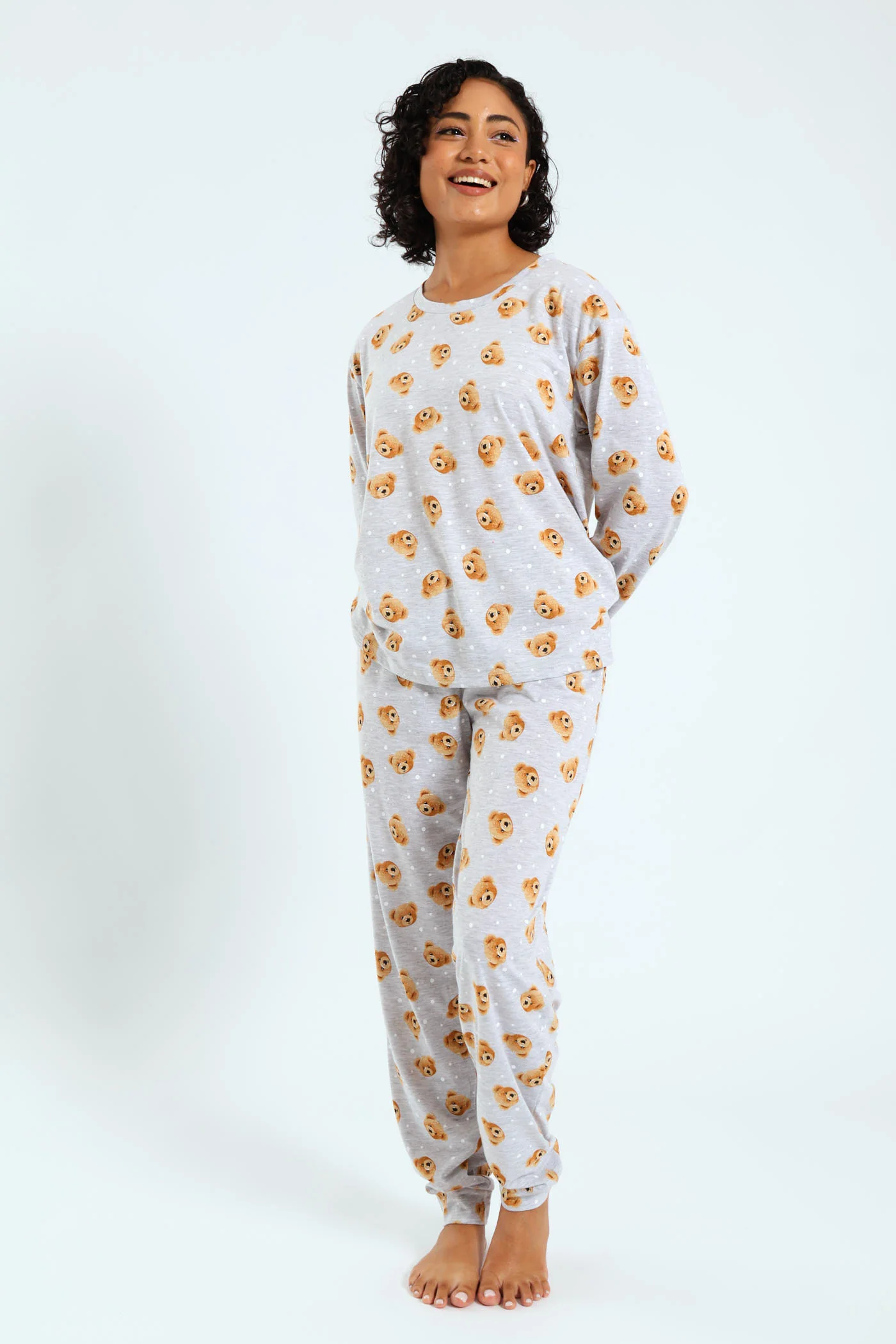 Long Sleeve Knit Teddy Tee - Grey Melange - Image 2