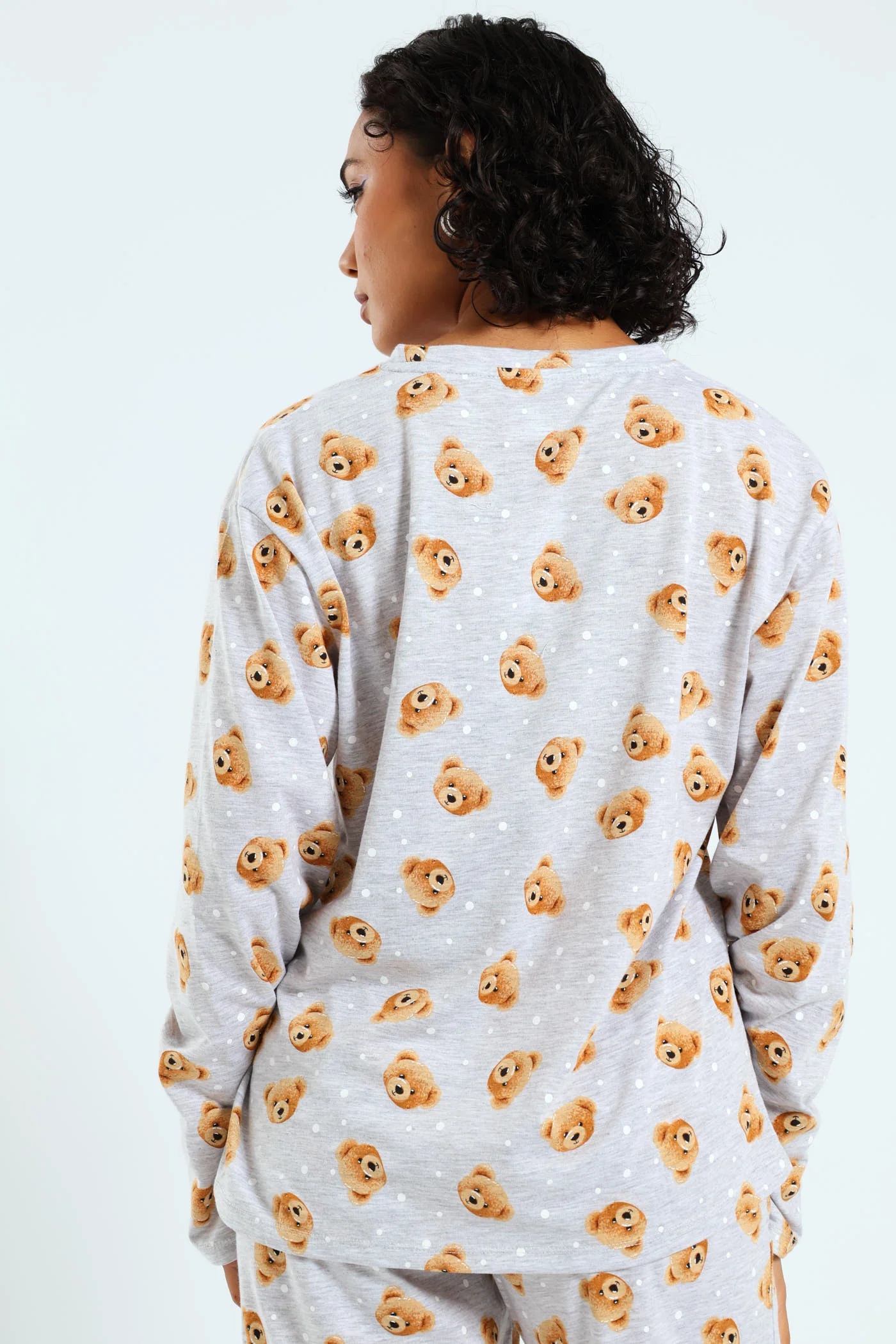 Long Sleeve Knit Teddy Tee - Grey Melange - Image 3
