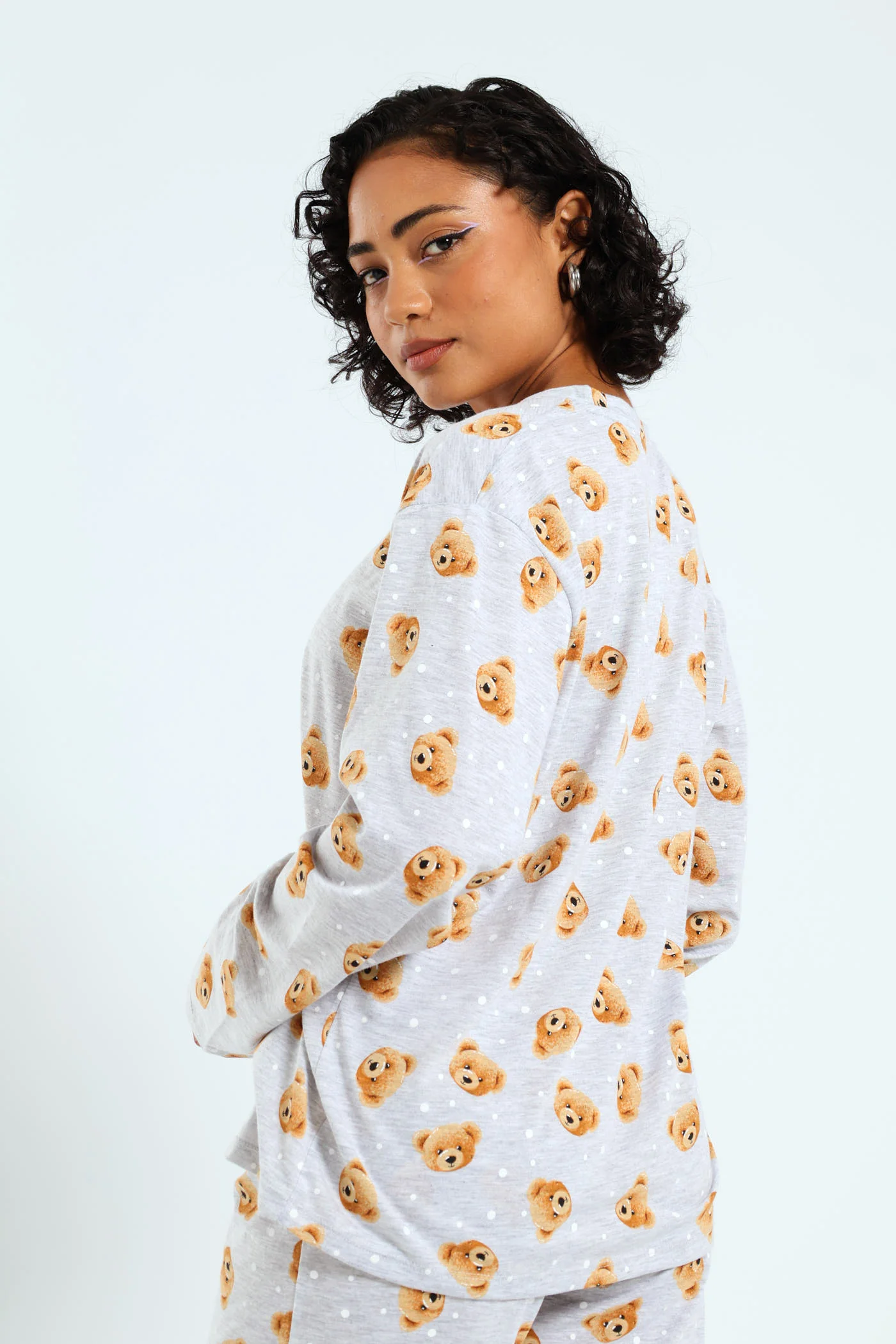 Long Sleeve Knit Teddy Tee - Grey Melange - Image 4