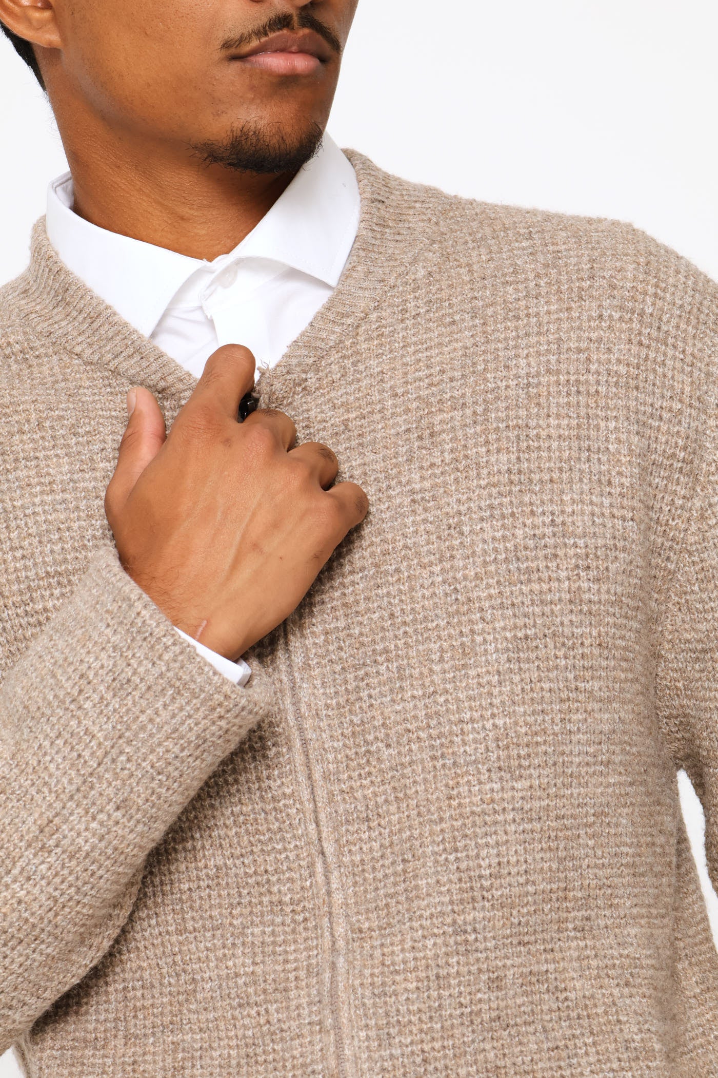 Long Sleeve Knitwear Jacket - Taupe - Image 2
