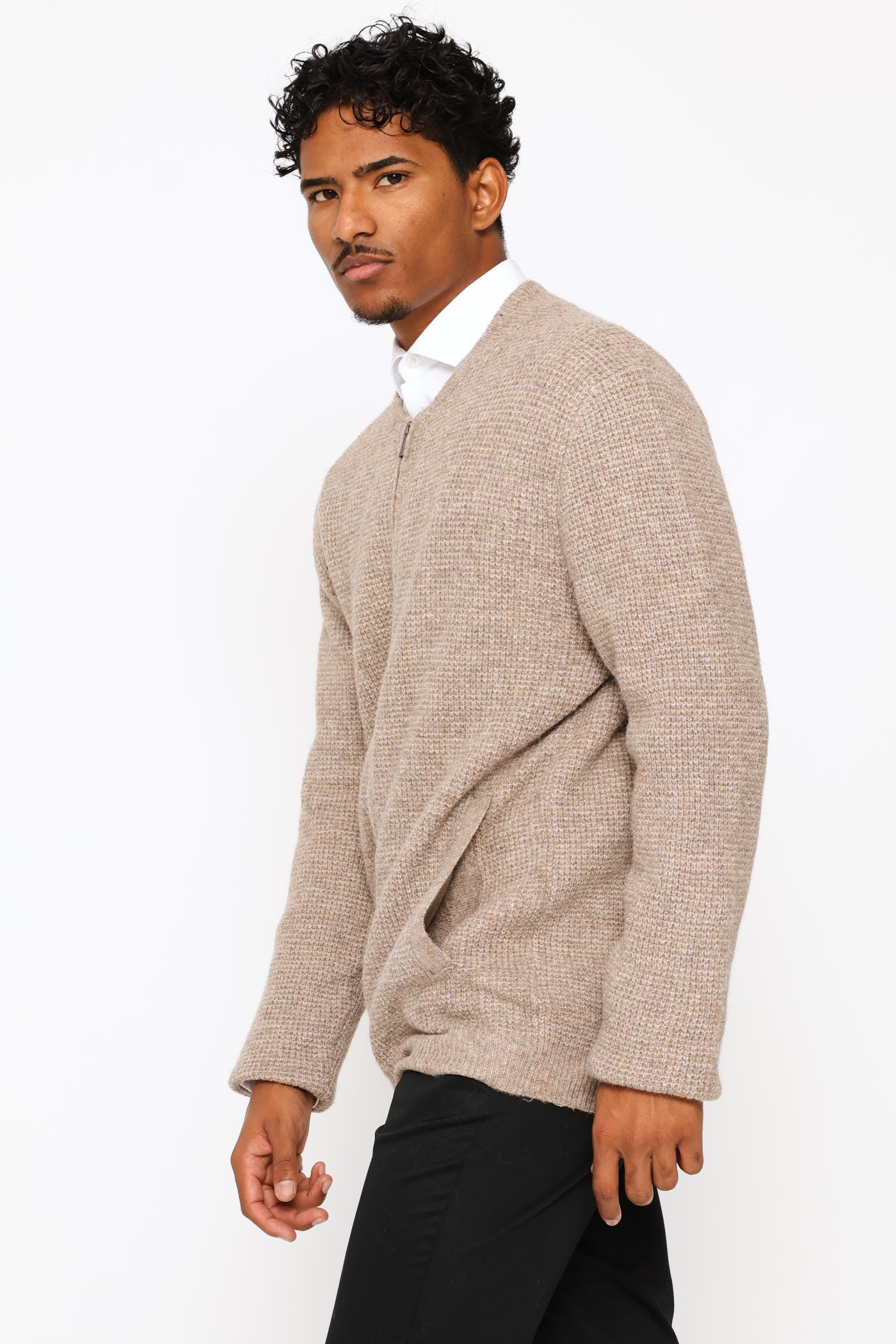 Long Sleeve Knitwear Jacket - Taupe - Image 3