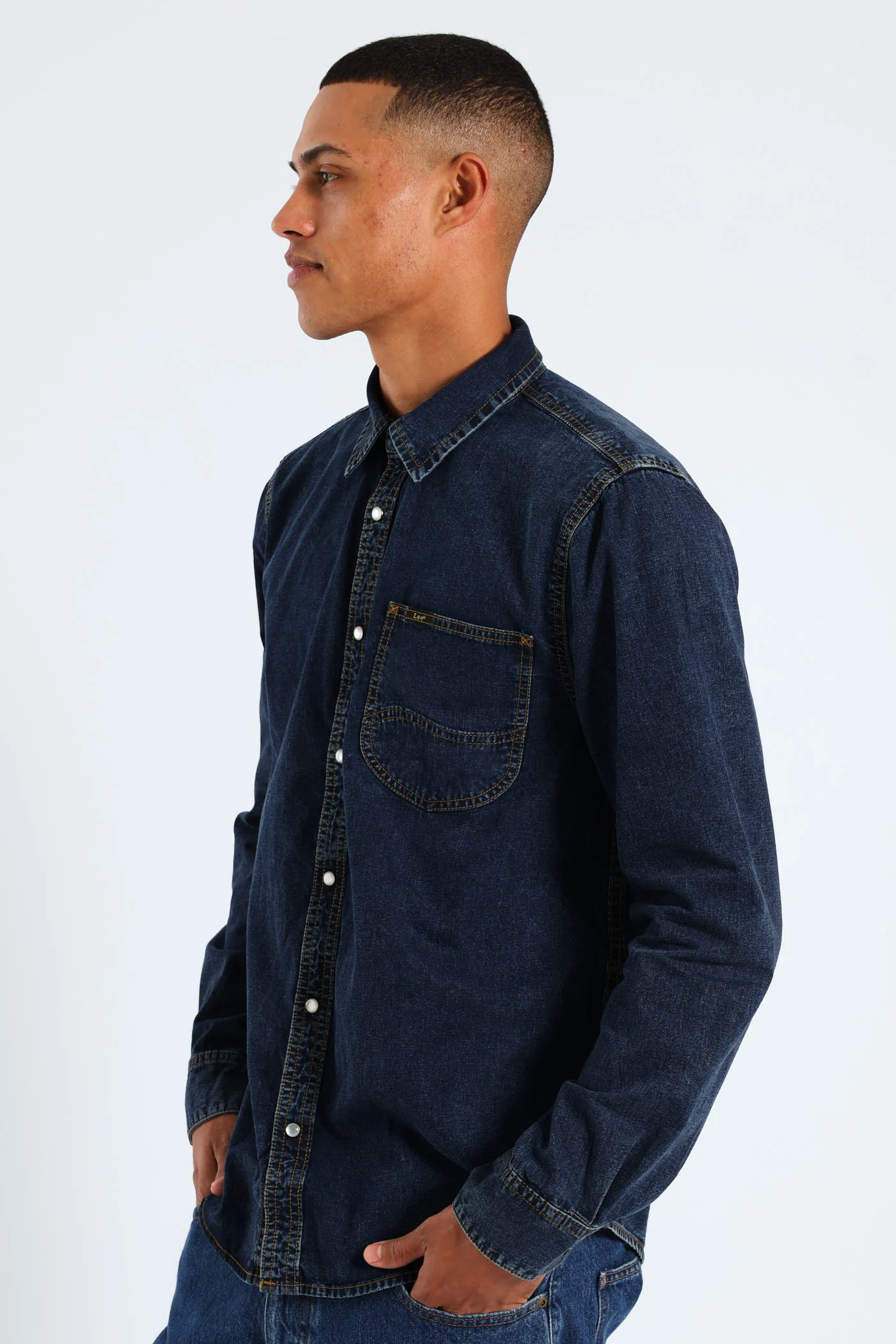 Long Sleeve Lazy Denim Shirt - Stonewash - Image 3