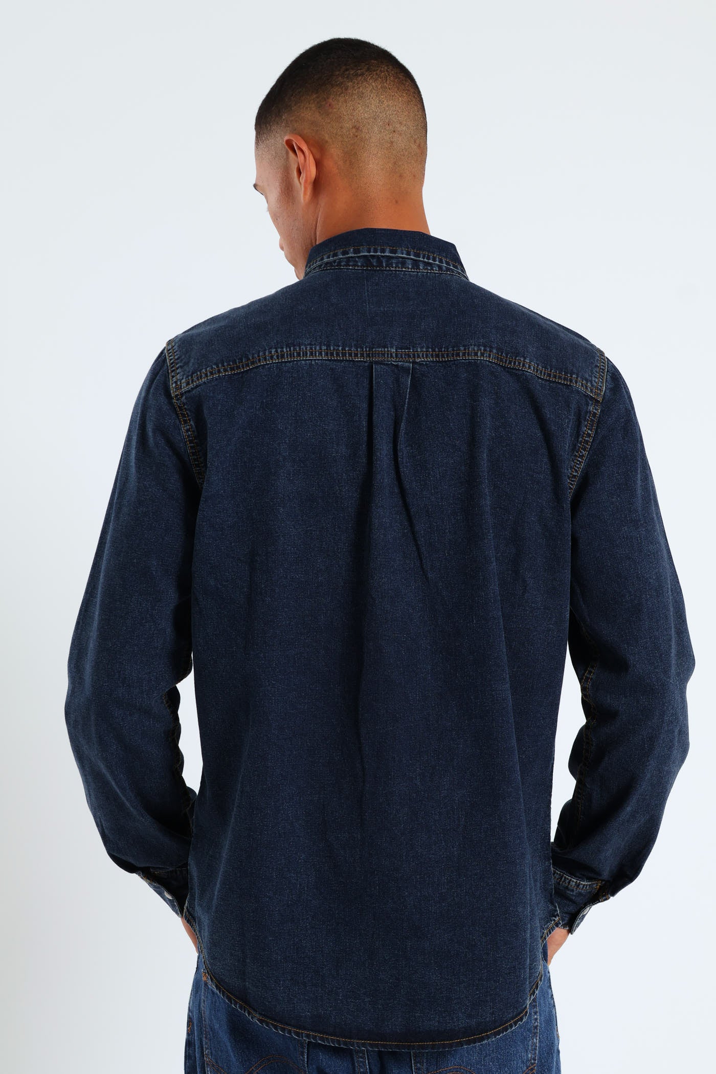 Long Sleeve Lazy Denim Shirt - Stonewash - Image 4