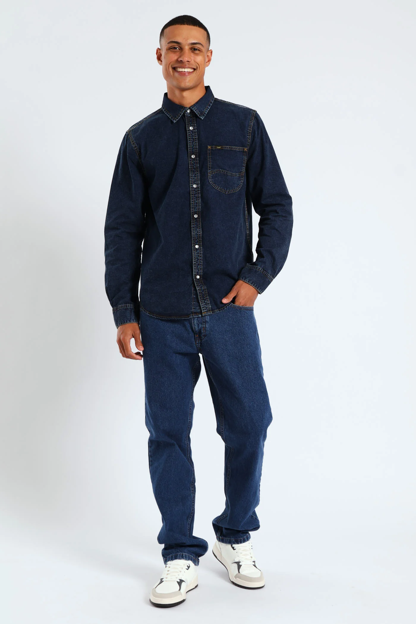 Long Sleeve Lazy Denim Shirt - Stonewash - Image 5