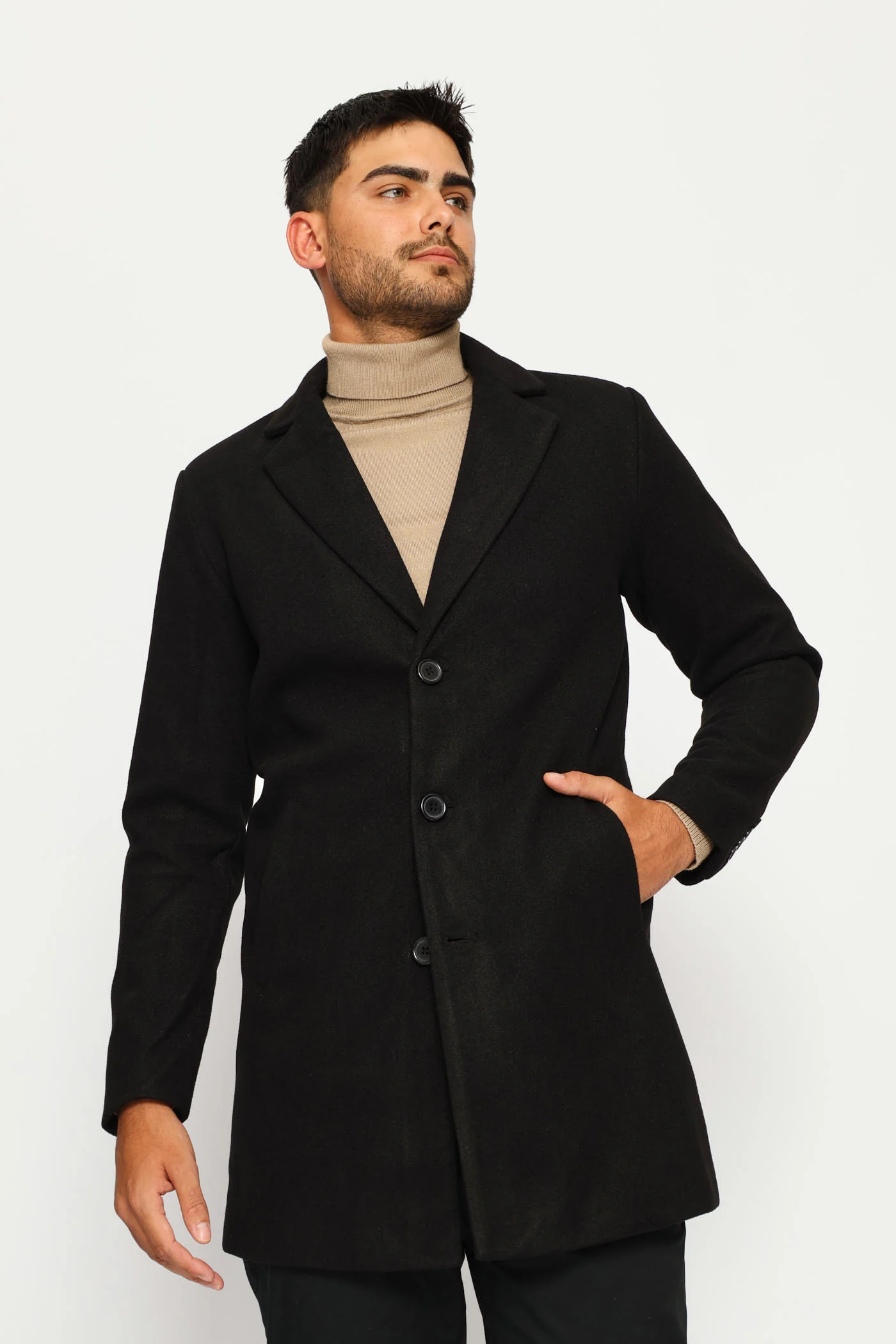 Long Sleeve Melton Coat - Black - Image 4