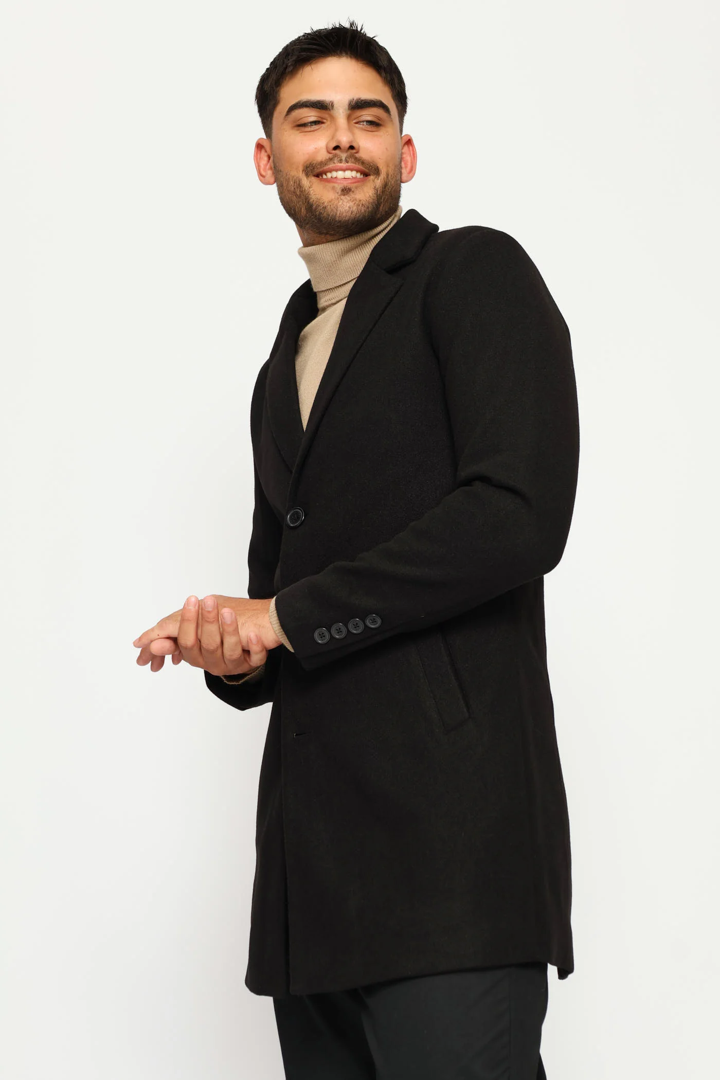 Long Sleeve Melton Coat - Black - Image 5