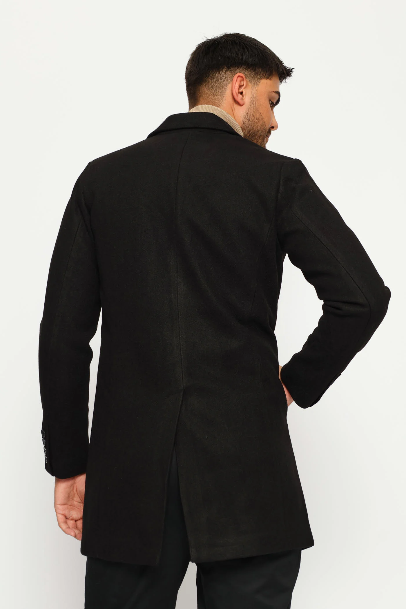 Long Sleeve Melton Coat - Black - Image 6