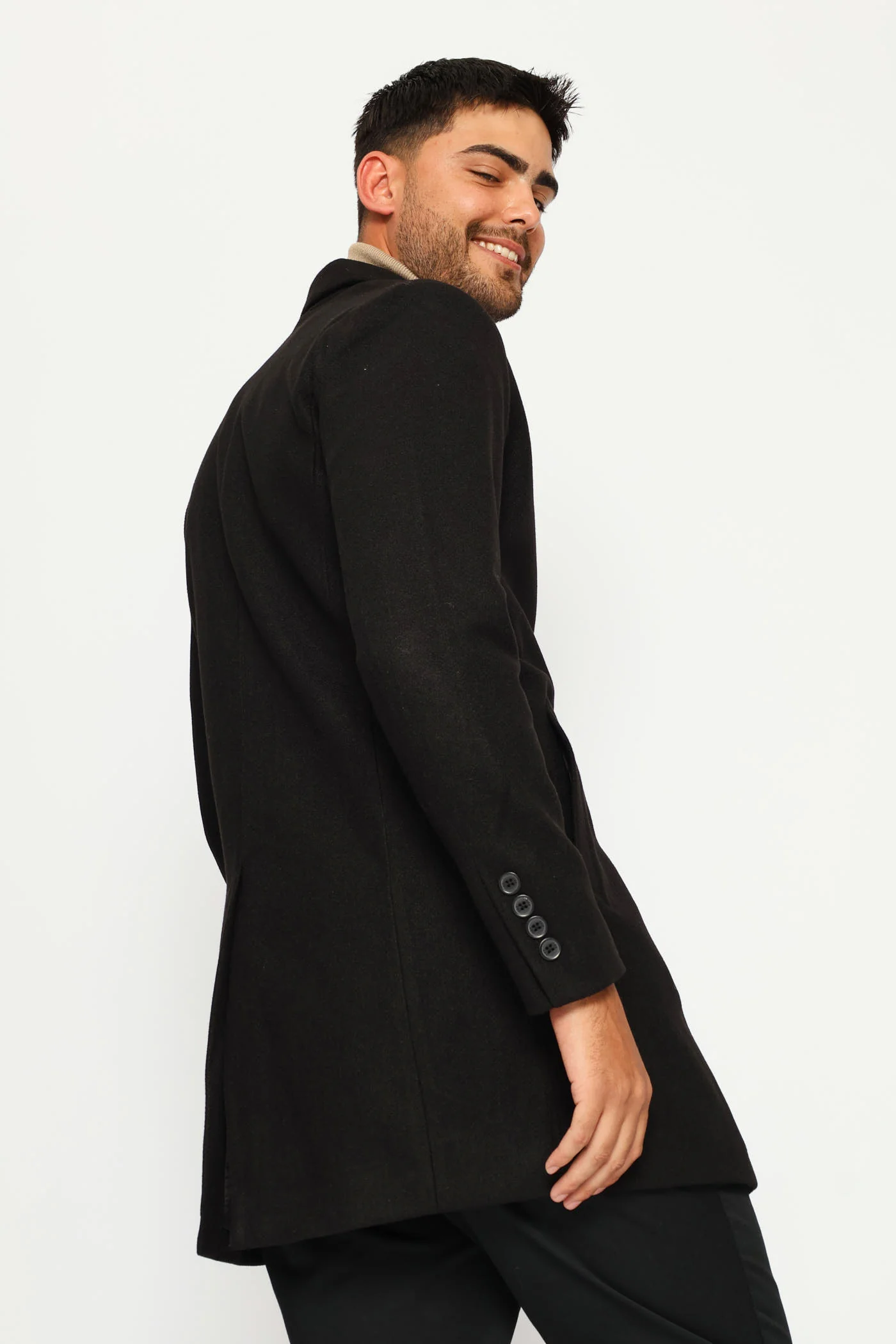 Long Sleeve Melton Coat - Black - Image 7