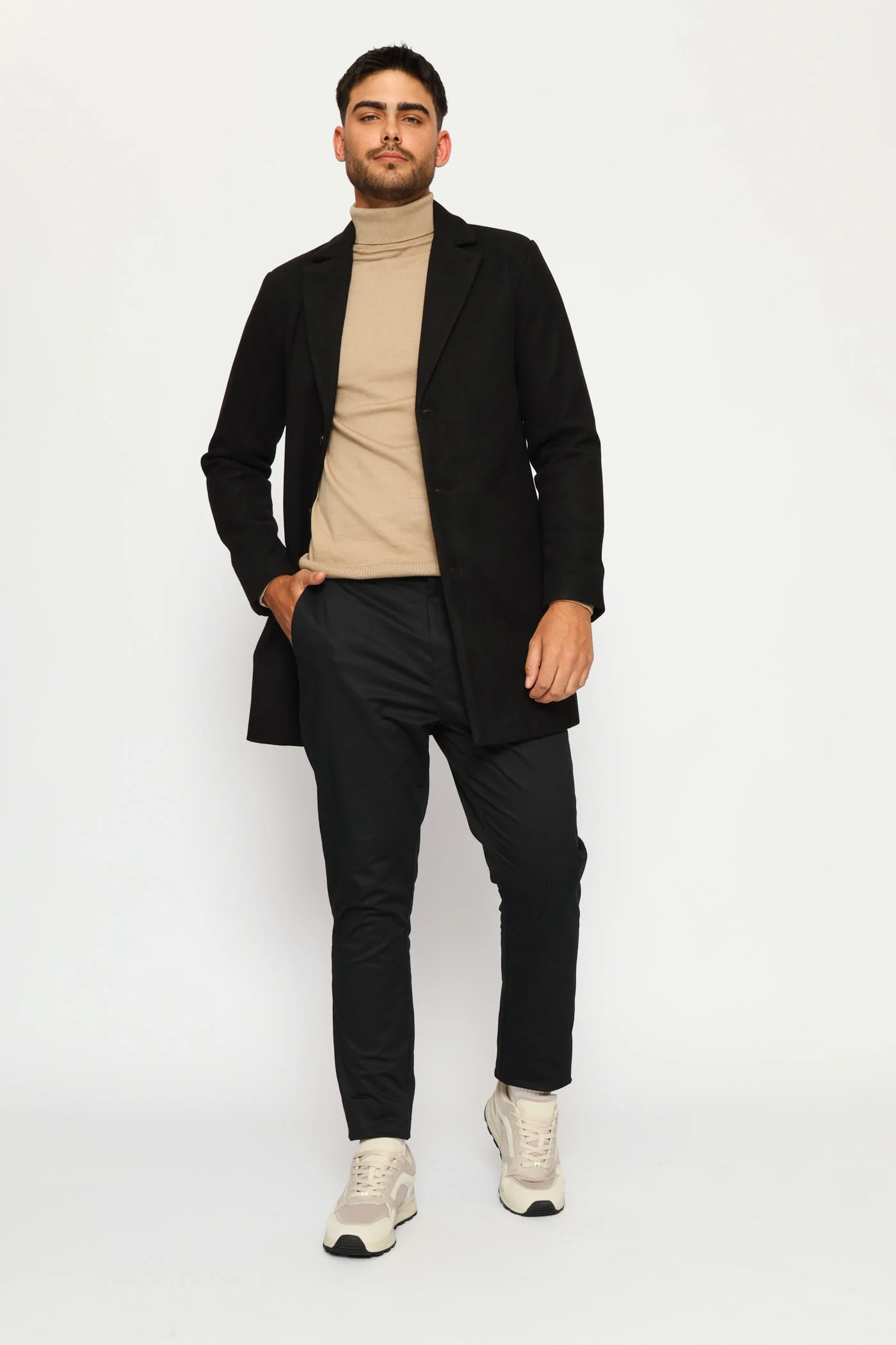 Long Sleeve Melton Coat - Black - Image 8