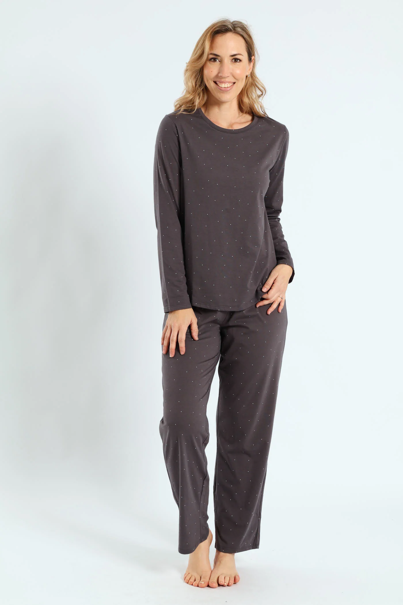 Long Sleeve Micro Spot Knit Tee - Charcoal - Image 2