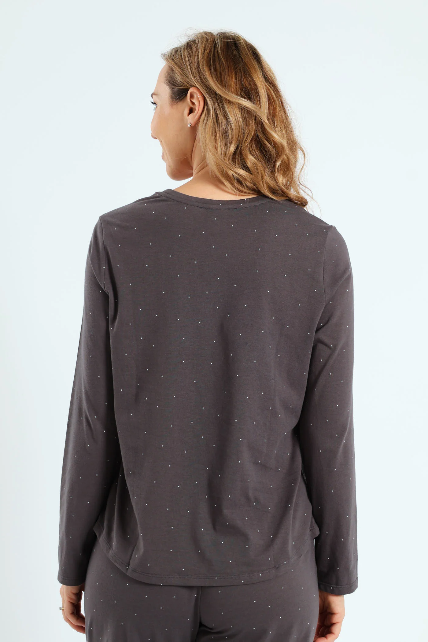 Long Sleeve Micro Spot Knit Tee - Charcoal - Image 4