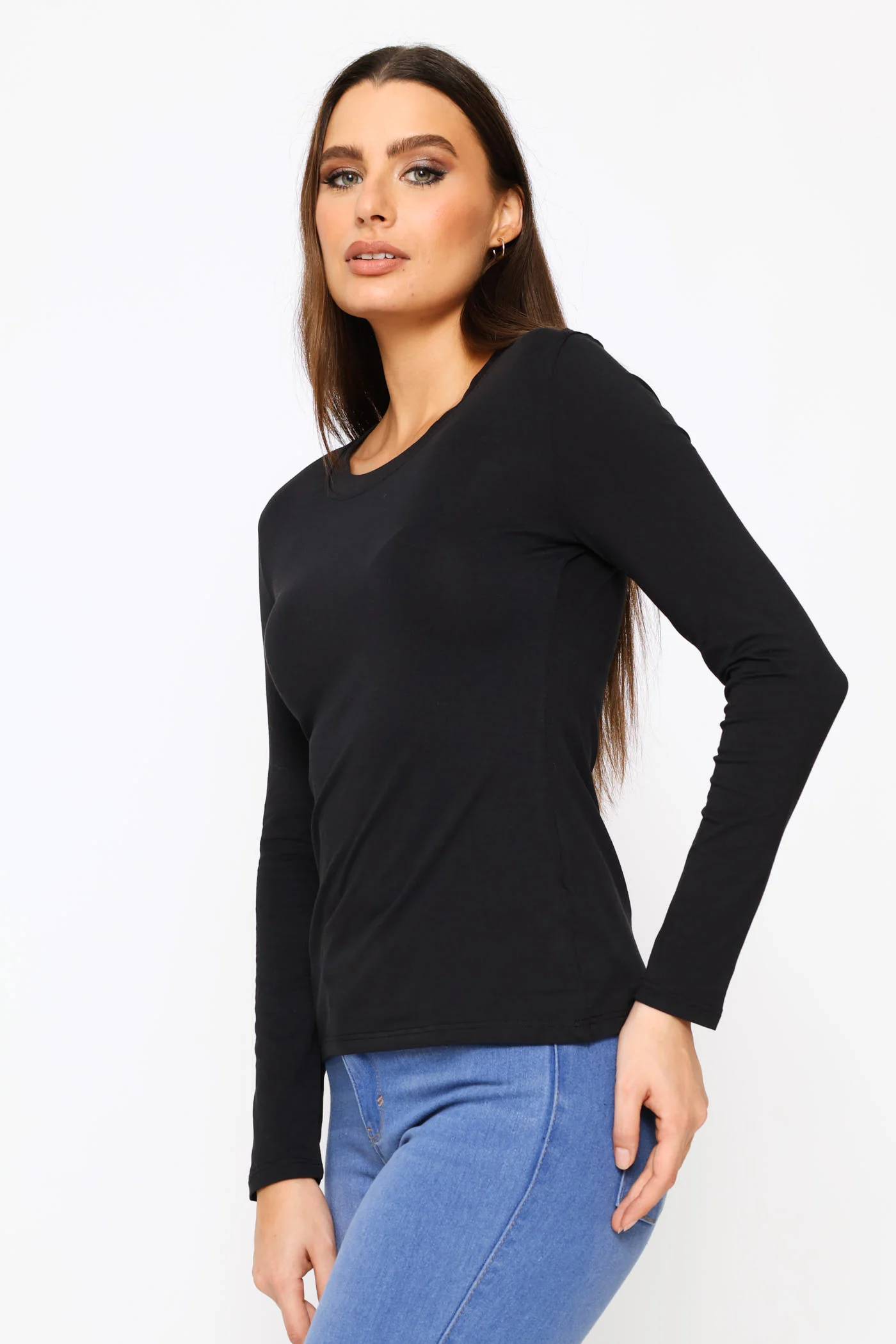 Long Sleeve Modal Blend Regular T-Shirt - Black - Image 2