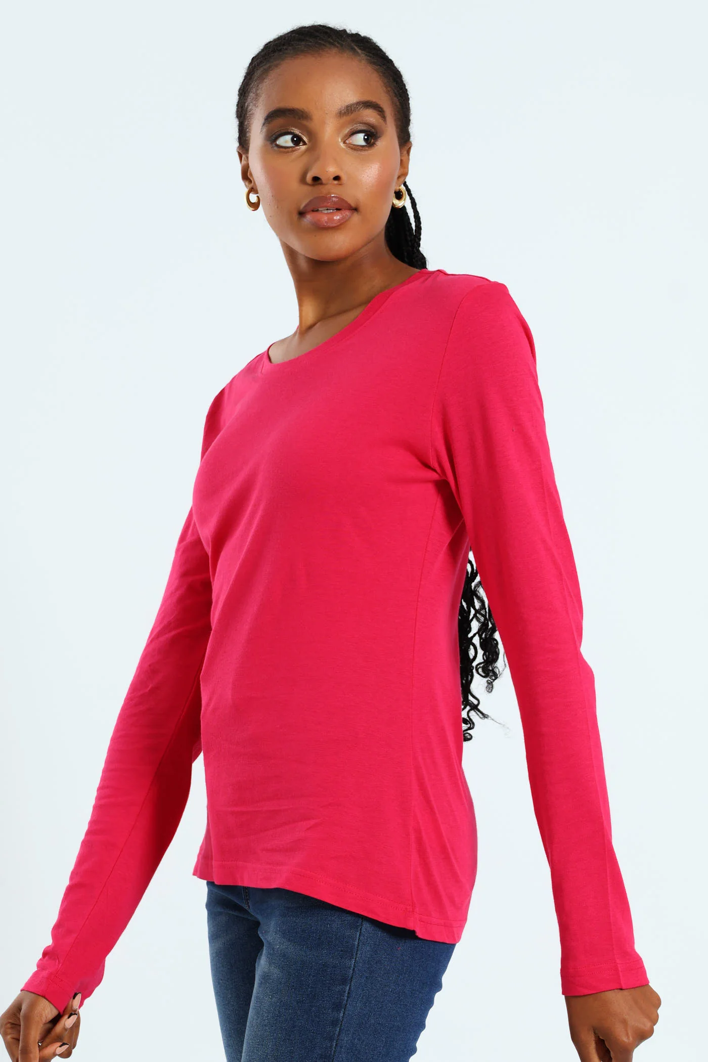 Long Sleeve Modal Crew Top - Magenta - Image 2