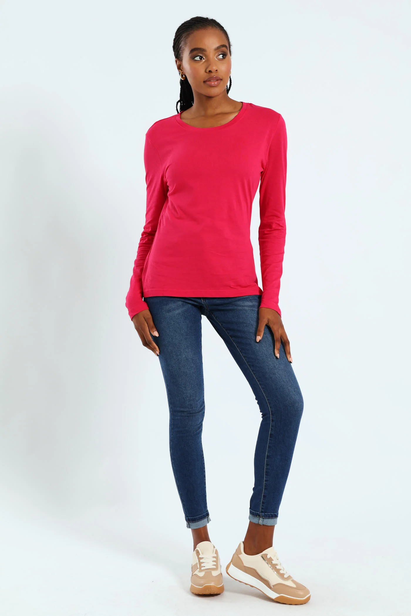 Long Sleeve Modal Crew Top - Magenta - Image 4