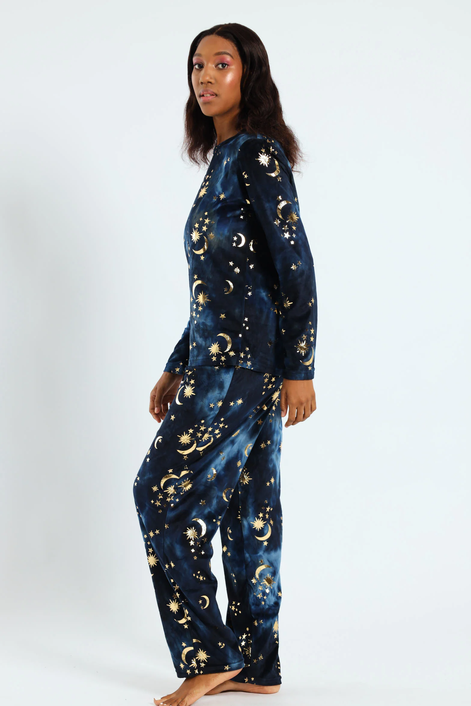 Long Sleeve Night Sky Velour Top & Pants Set - Navy - Image 3