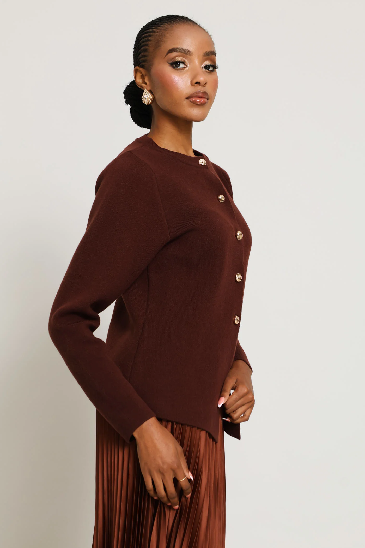 Long Sleeve Notch Hem Waistcoat - Copper - Image 3