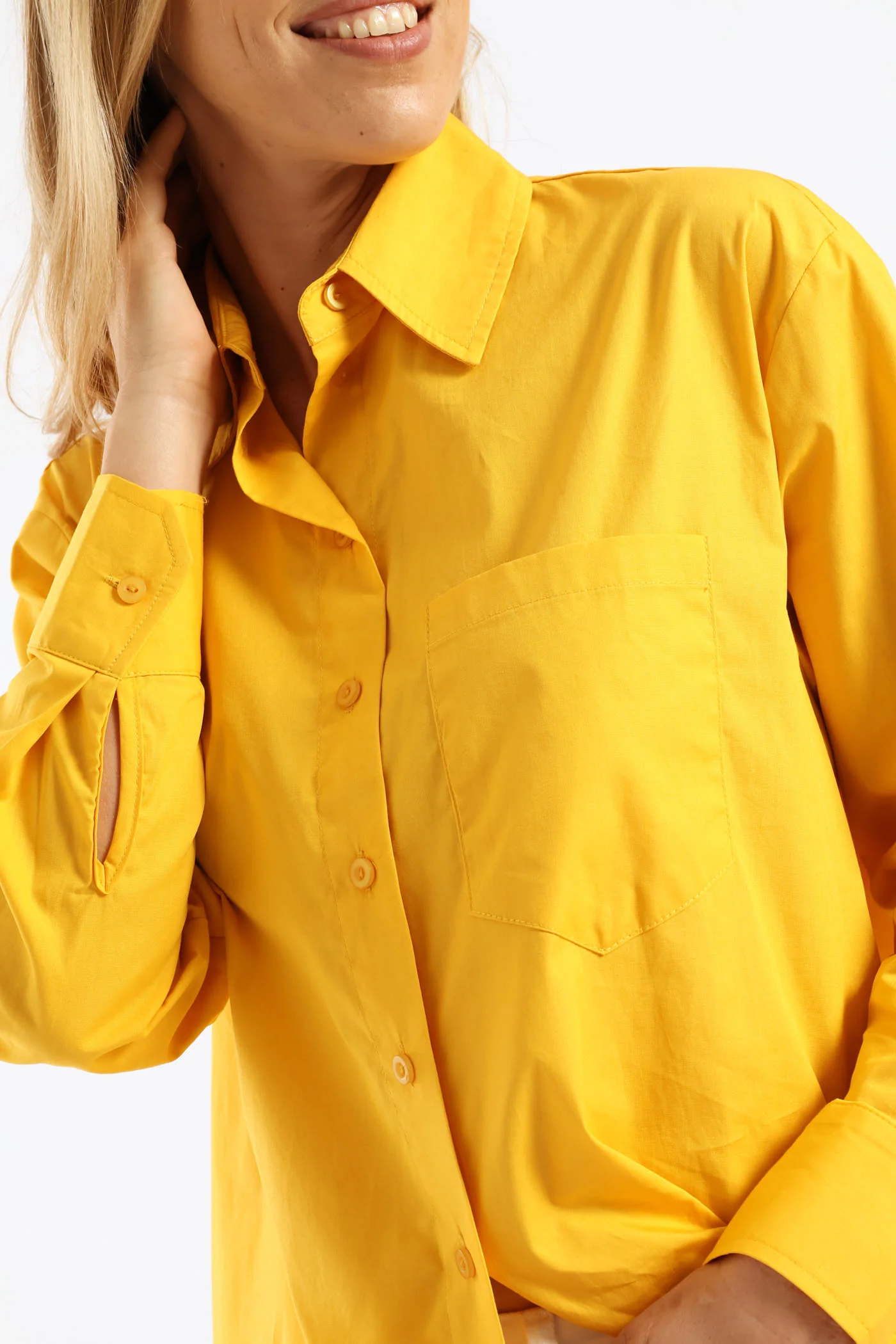 Long Sleeve Oversized Poplin Shirt - Mustard - Image 2
