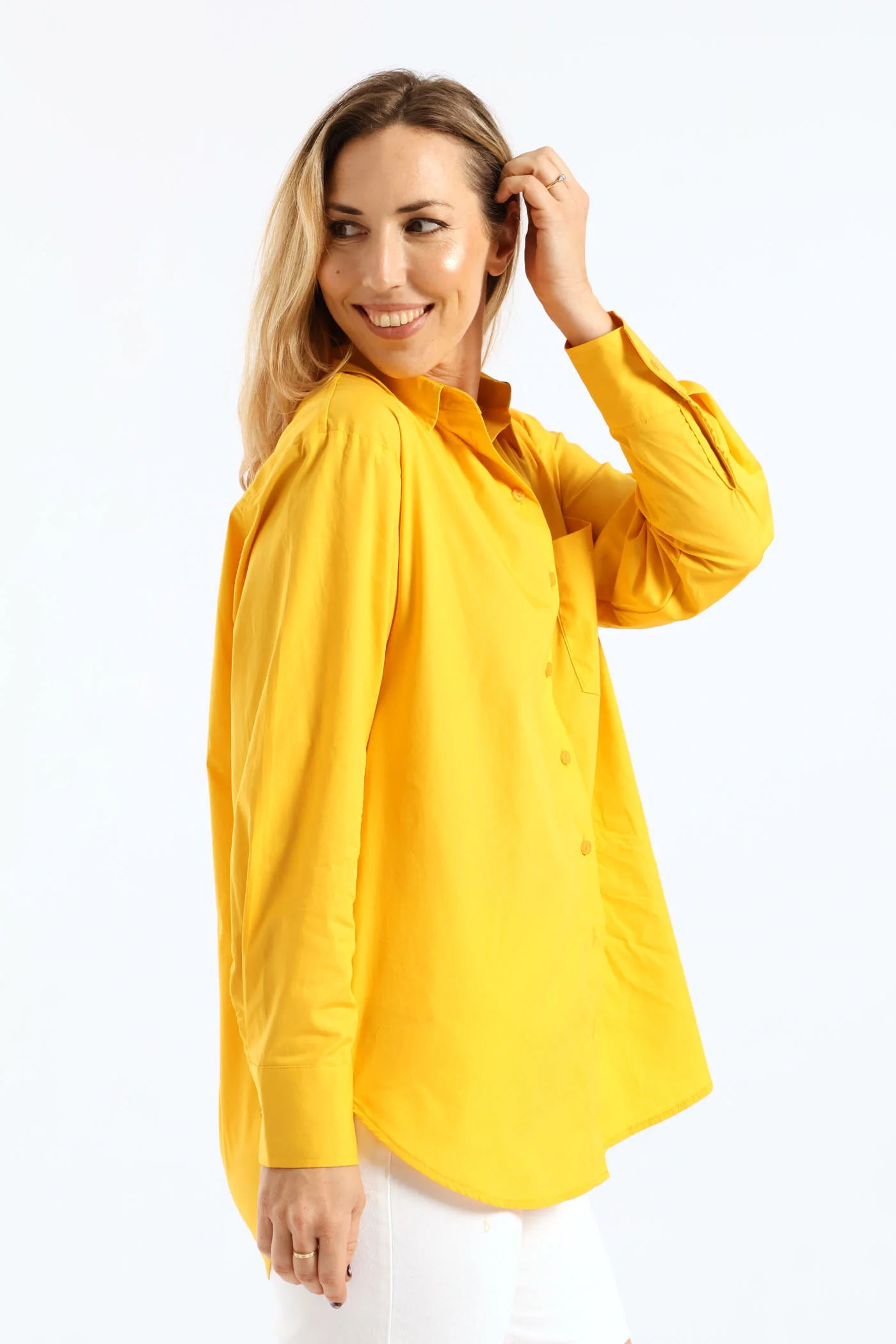 Long Sleeve Oversized Poplin Shirt - Mustard - Image 3