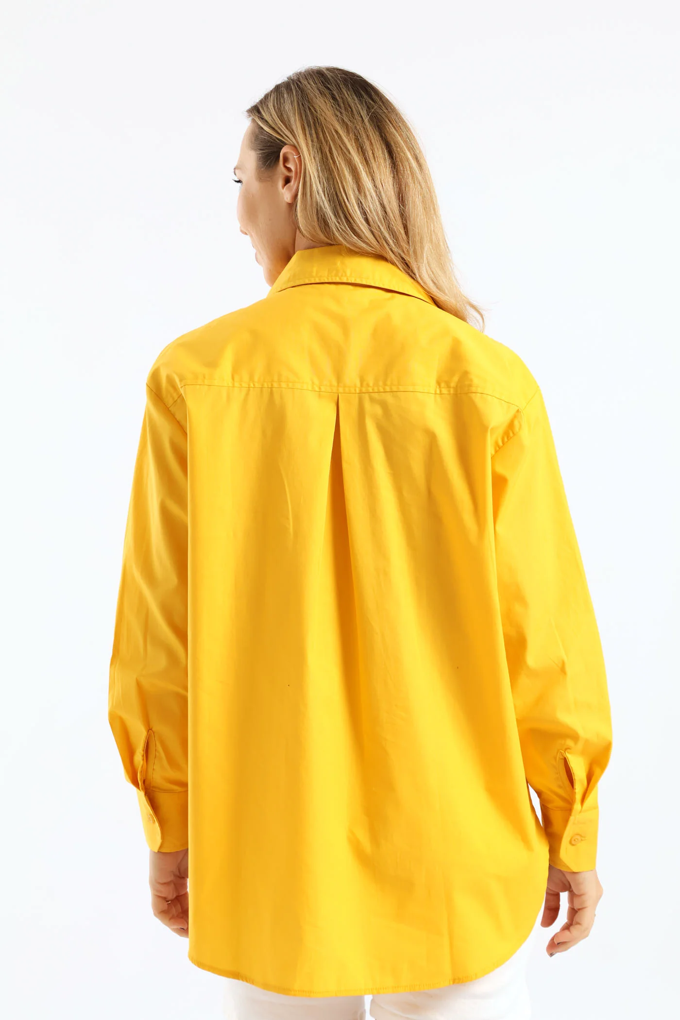 Long Sleeve Oversized Poplin Shirt - Mustard - Image 4